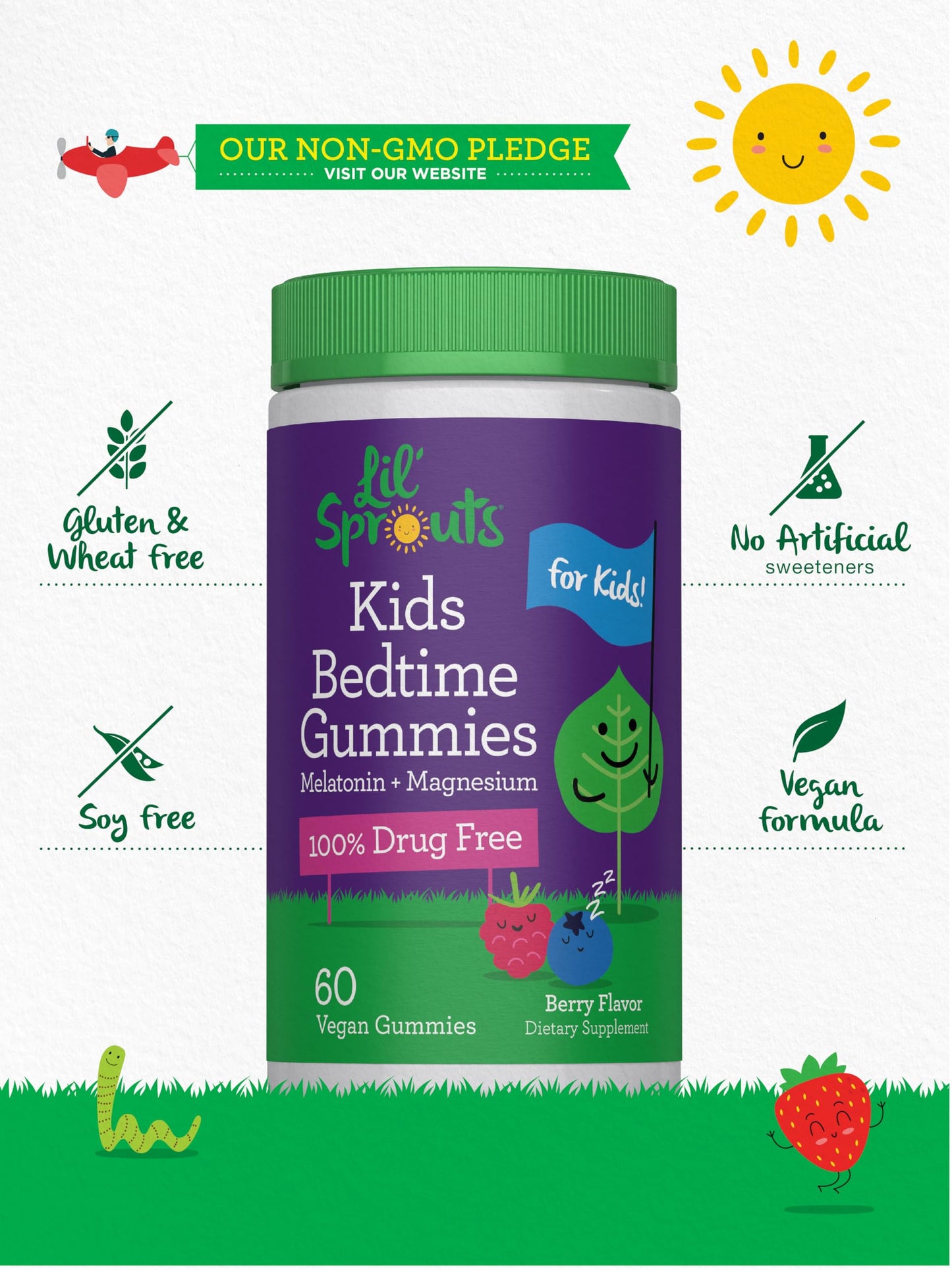 Lil' Sprouts Kids Bedtime Melatonin & Magnesium Gummy 60 Count
