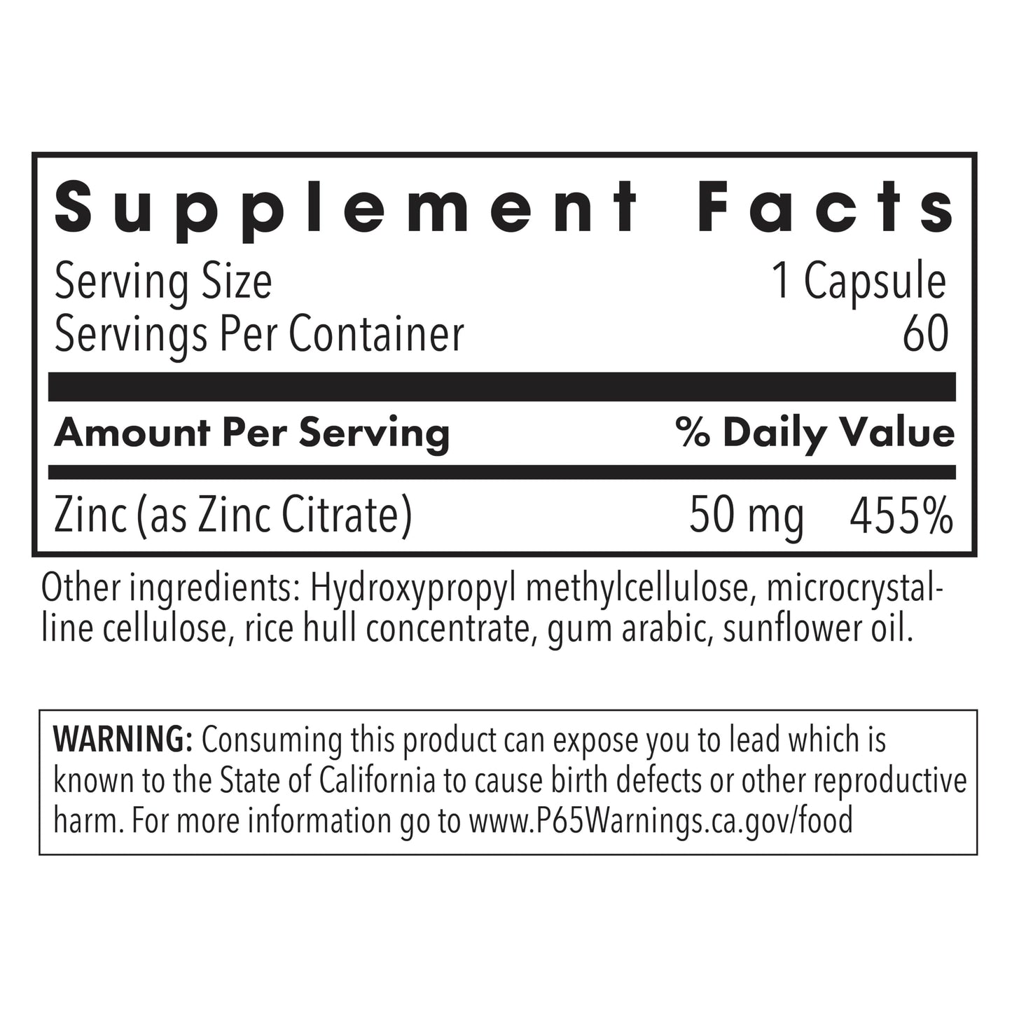 Allergy Research Group Zinc Citrate 50 mg Capsules 60 Count