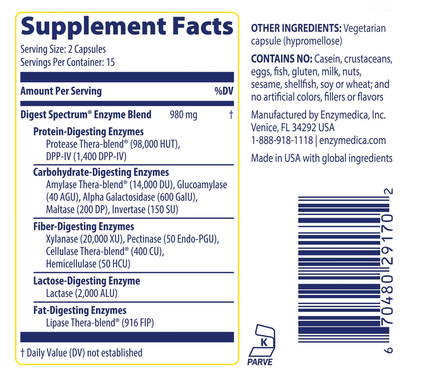 Enzymedica Digest Spectrum Helps Gas & Bloating Capsule 30 Count