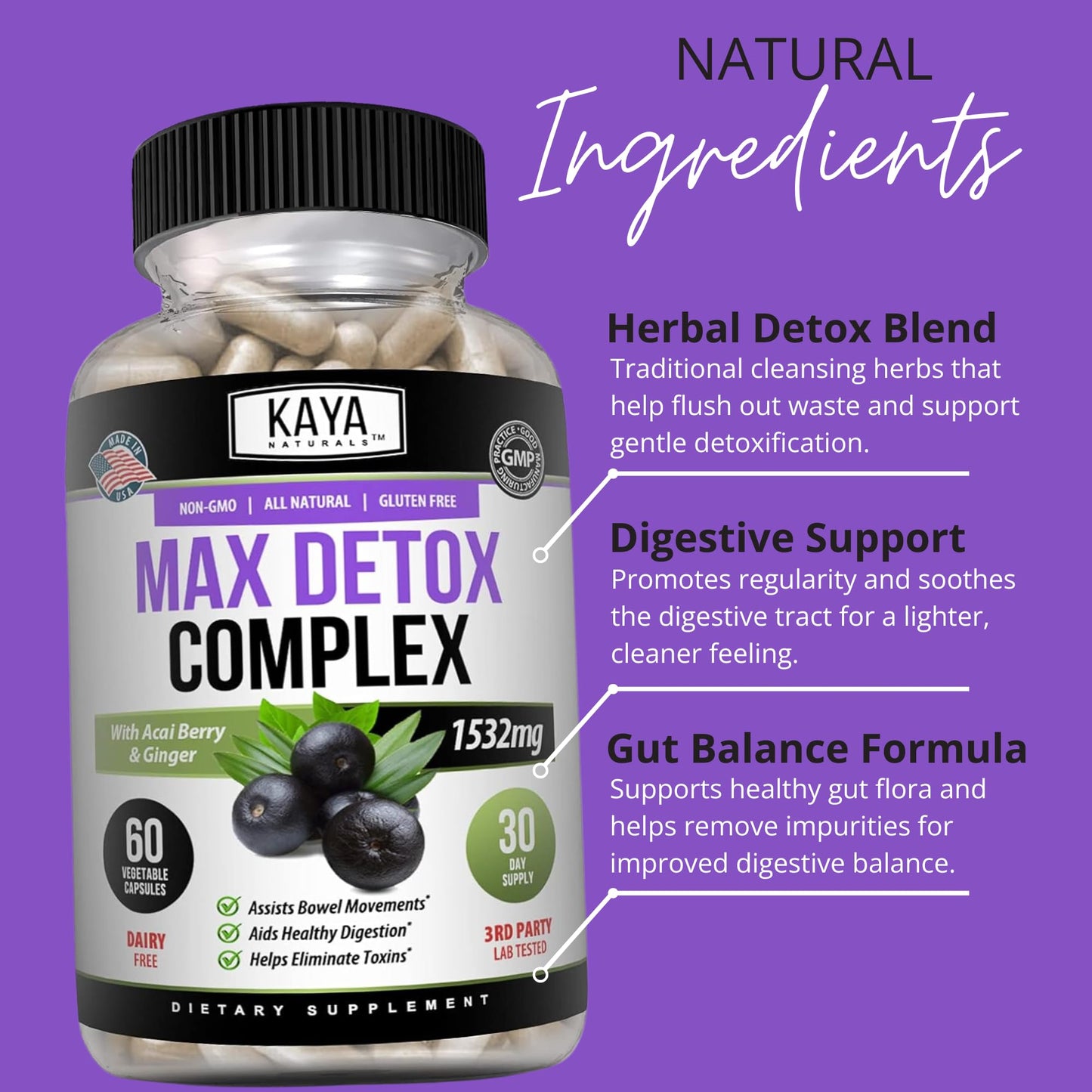 Kaya Naturals Max Detox Herbal Supplement Capsules 300 Count