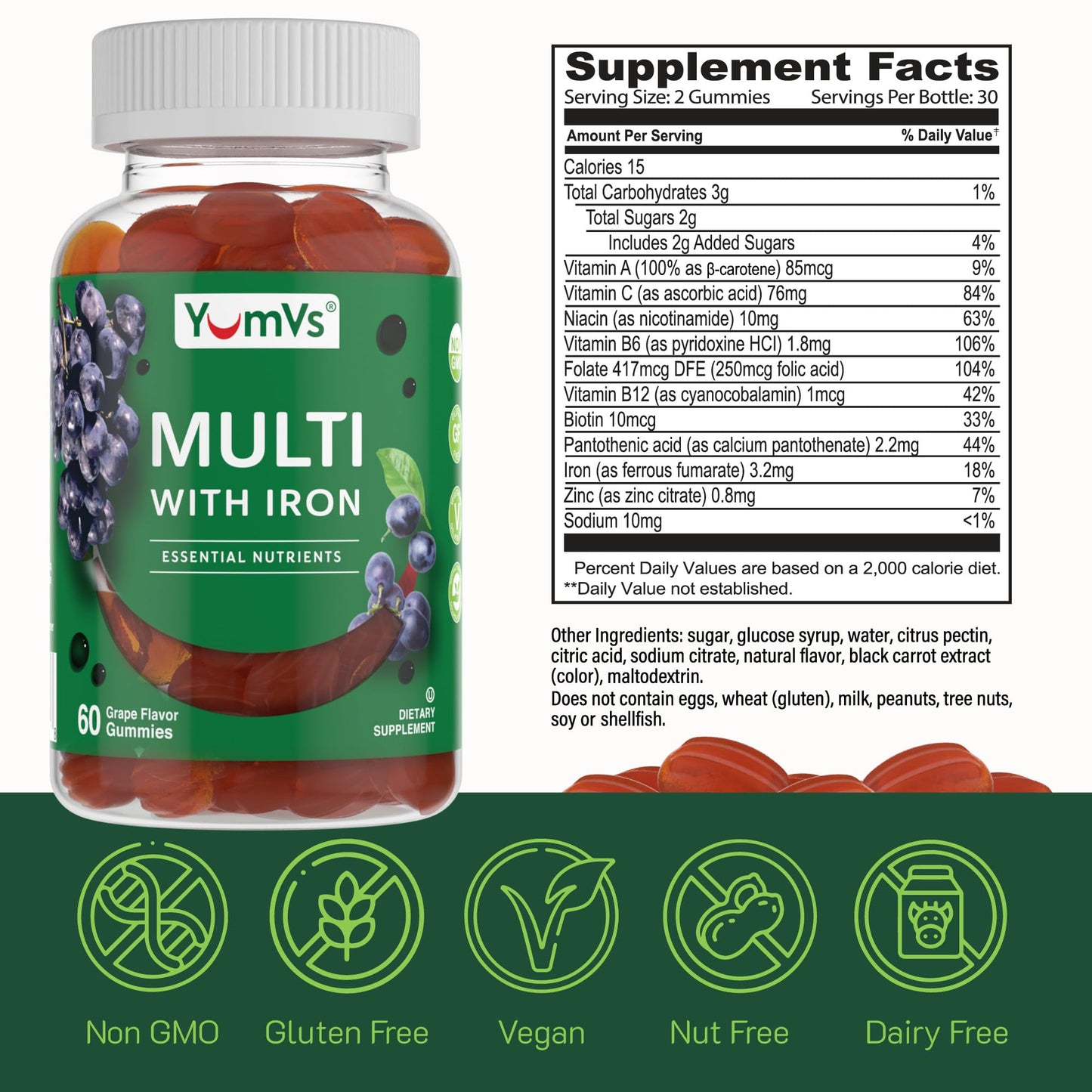 YUM-V'S Iron Gummies Gummy, 60 Count