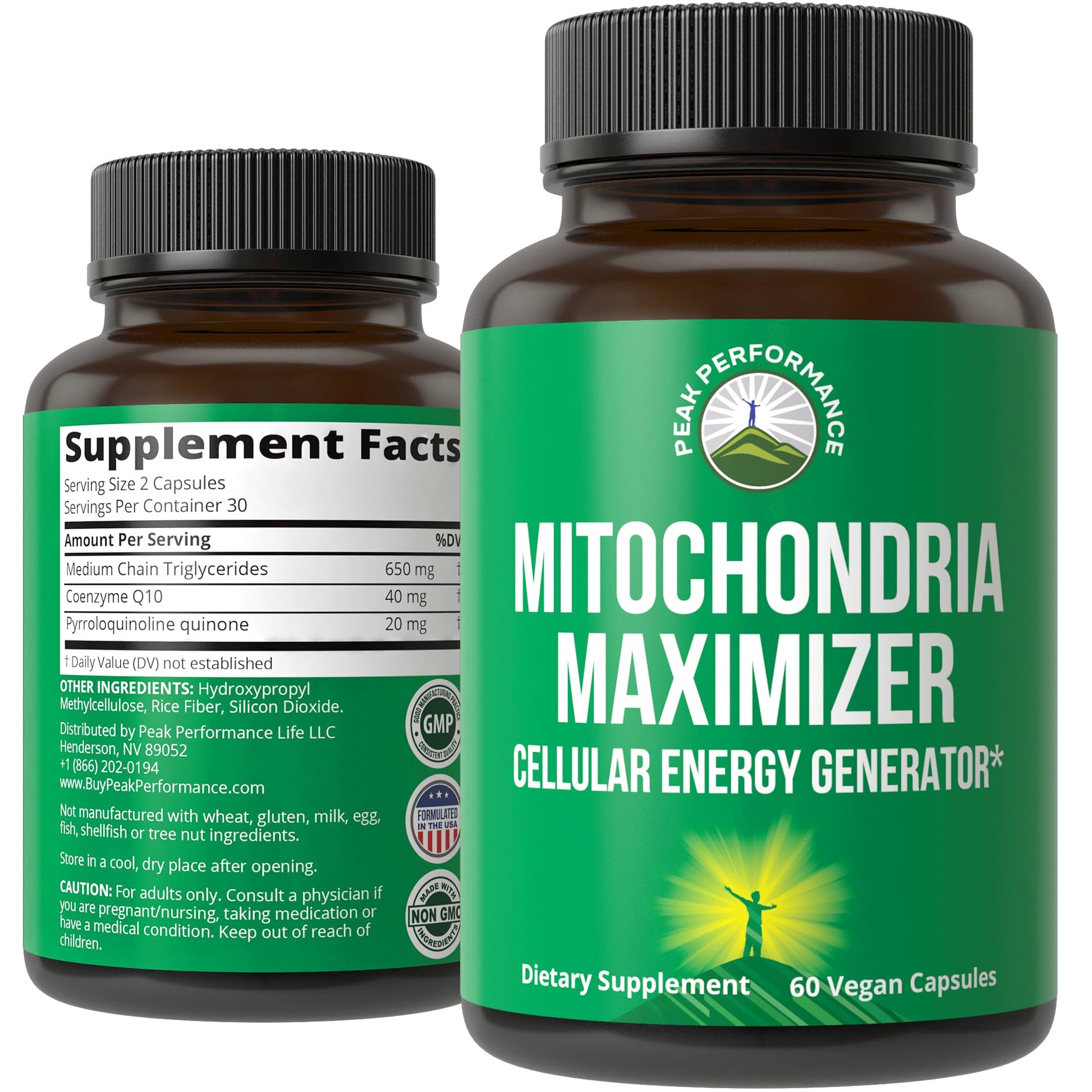 Peak Performance Mitochondria Maximizer with CoQ10 and Active PQQ Capsules, 60 Count