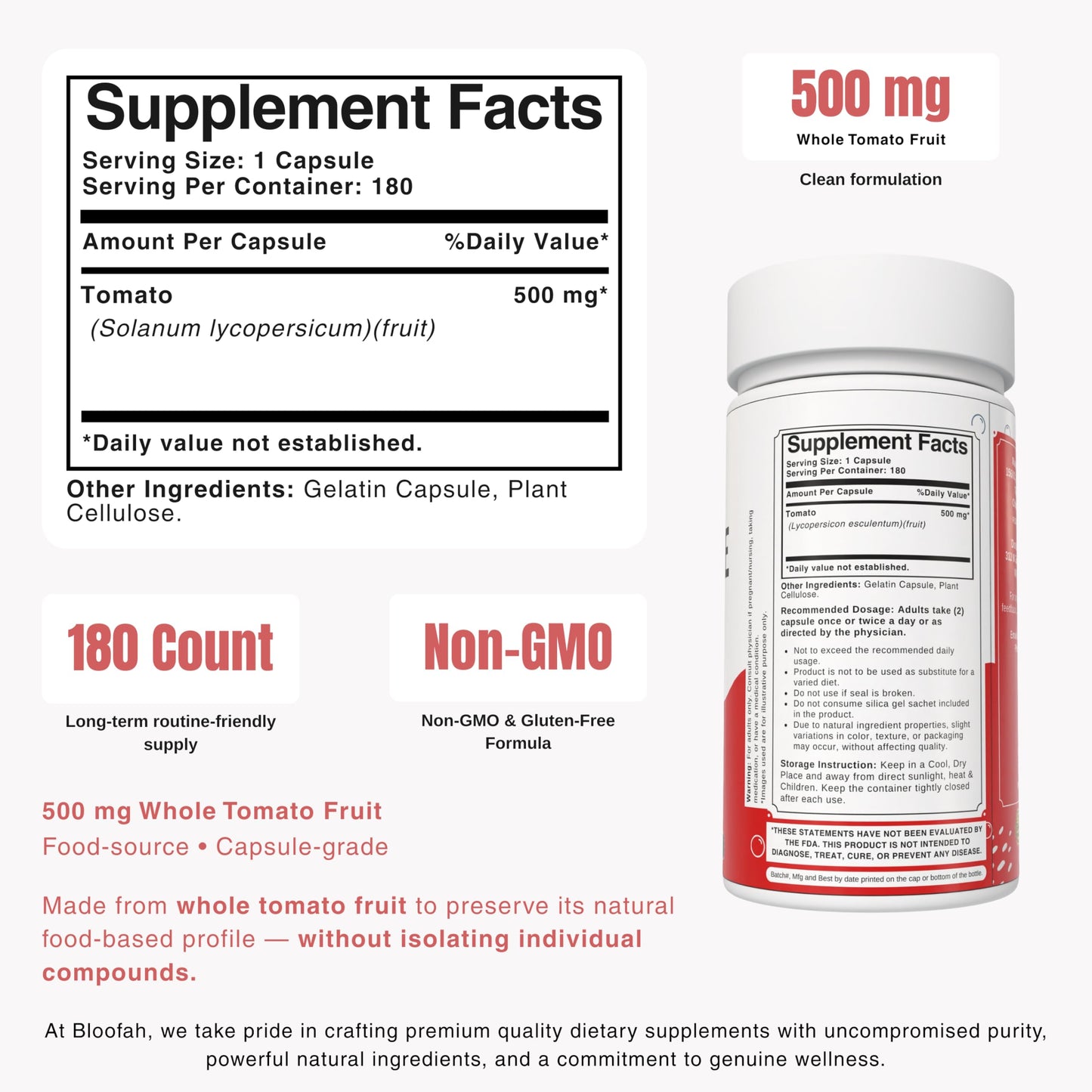 Bloofah Lycopene Supplement Capsules 500mg 180 Count