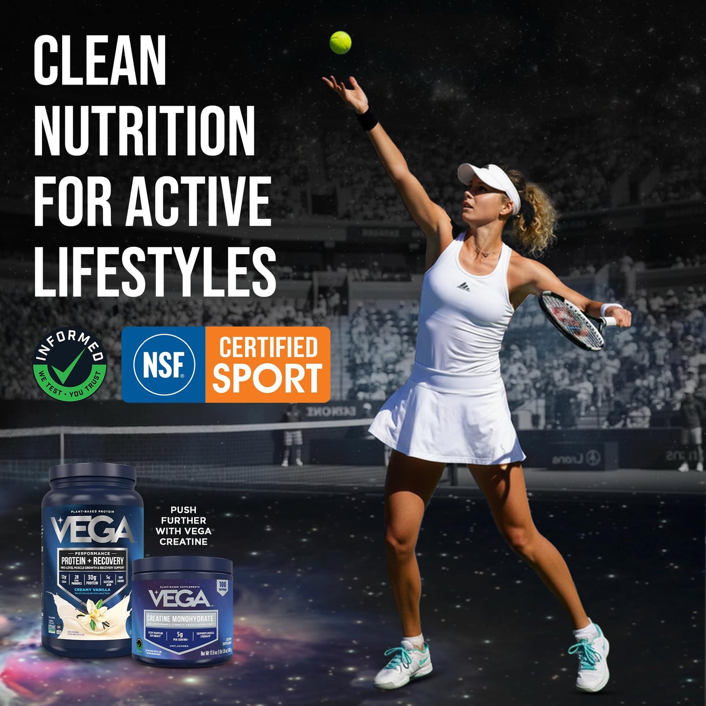 Vega Protein + Recovery Vanilla & Creatine Monohydrate Powder Bundle, Plant-Based Protein & Creatine Monohydrate Powder, 2.9 lb Total