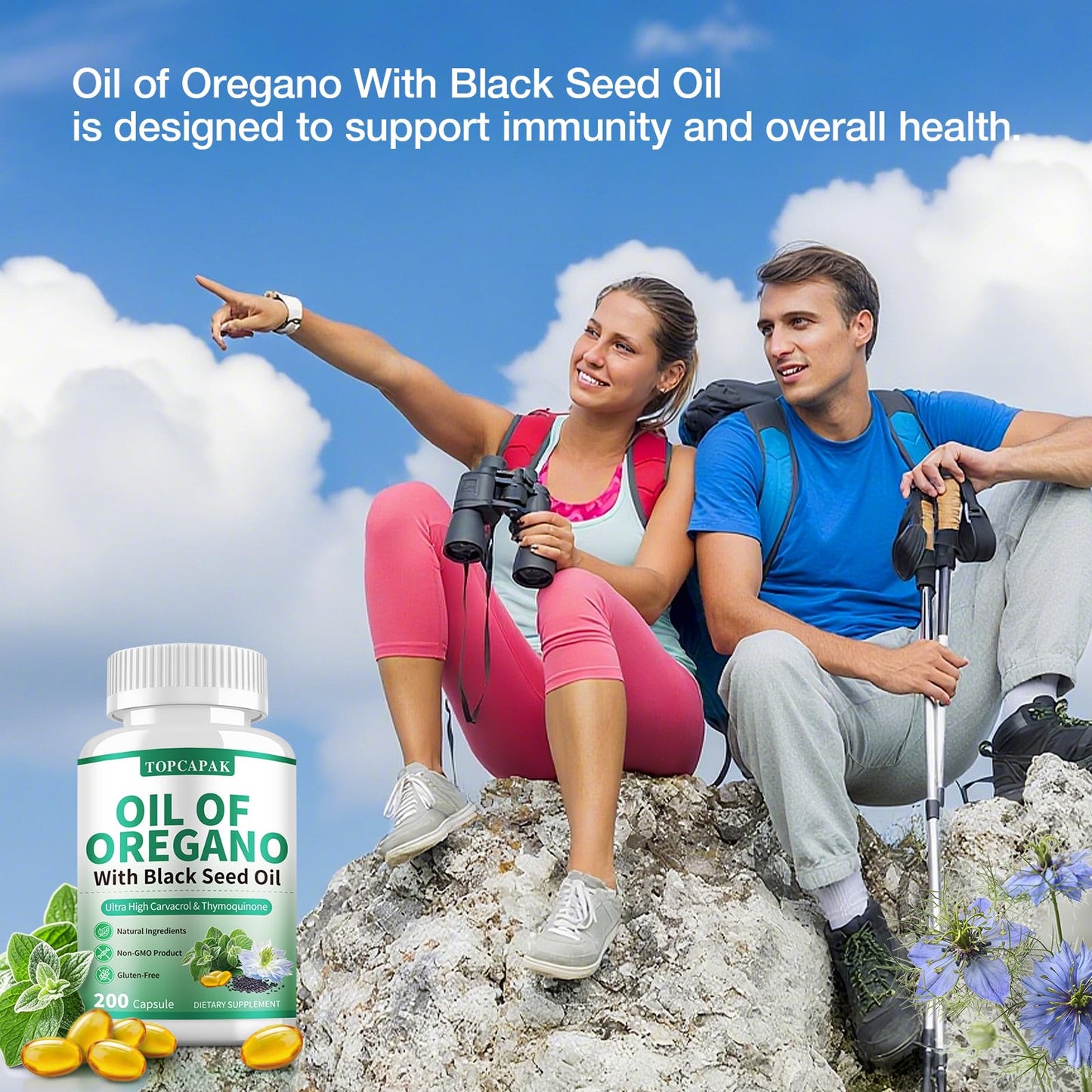 TOPCAPAK Oil of Oregano with Black Seed Oil Softgels, 400 Softgels