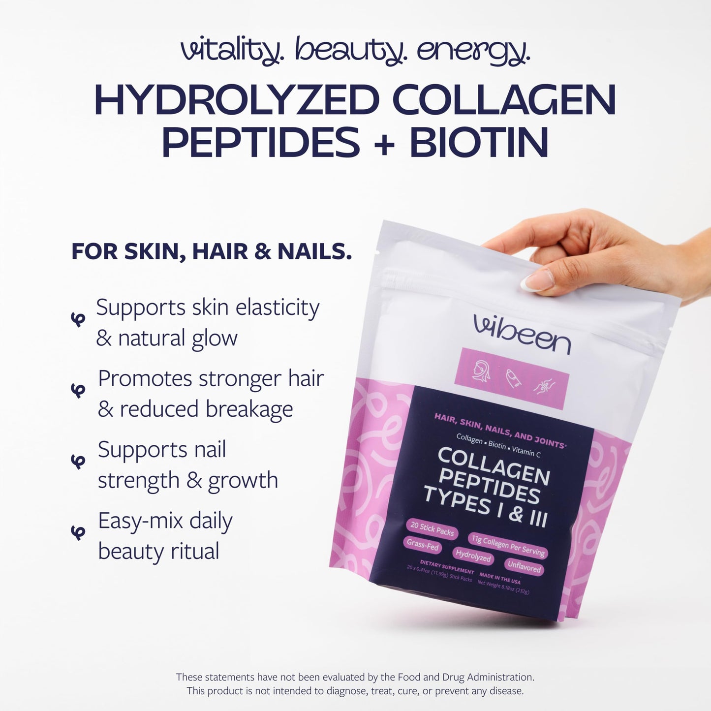 VIBEEN Hydrolyzed Collagen Peptides Powder 8.18 Ounce