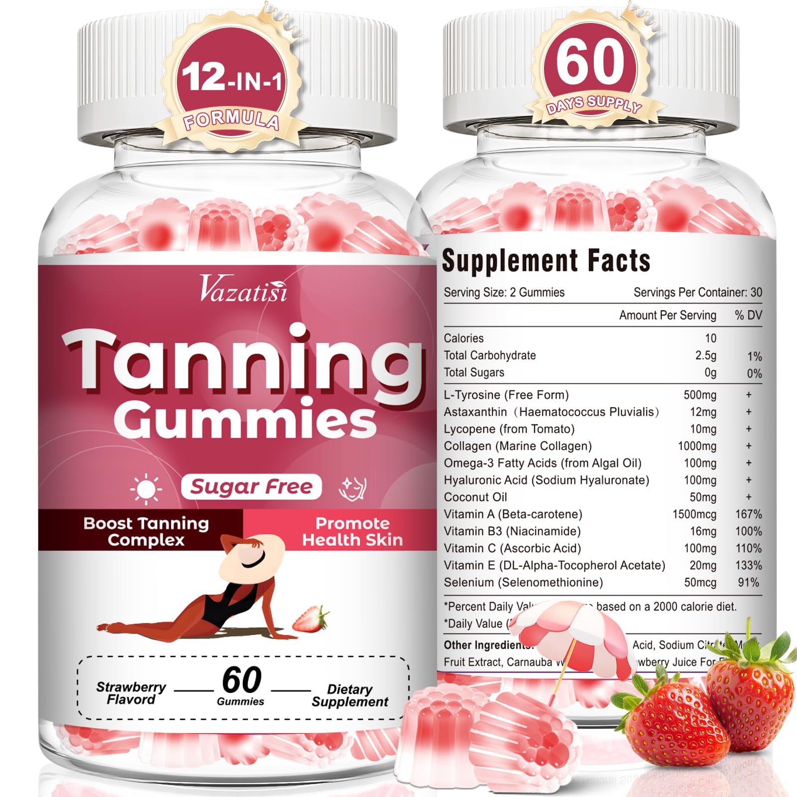 Vazatisi Tanning Gummies for Women 120 Count
