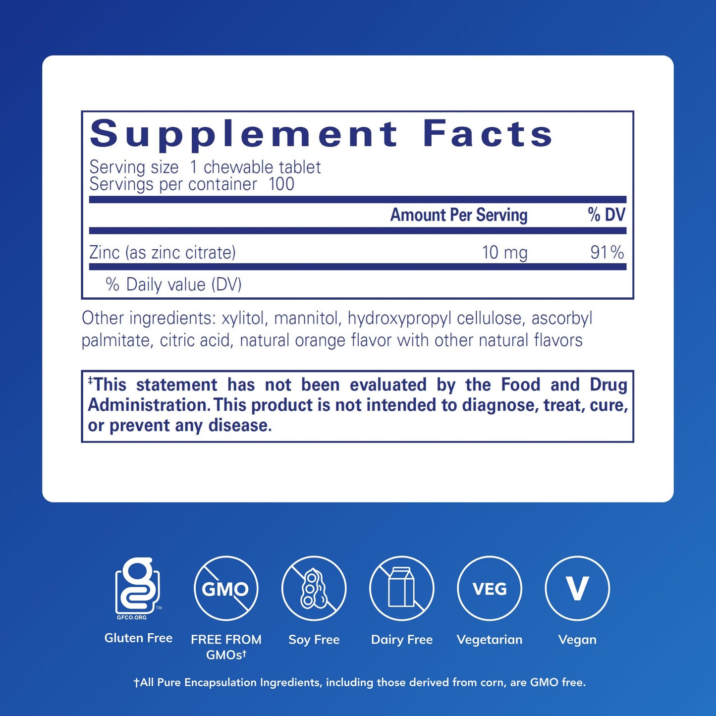 Pure Encapsulations Zinc Tablet 100 Tablets
