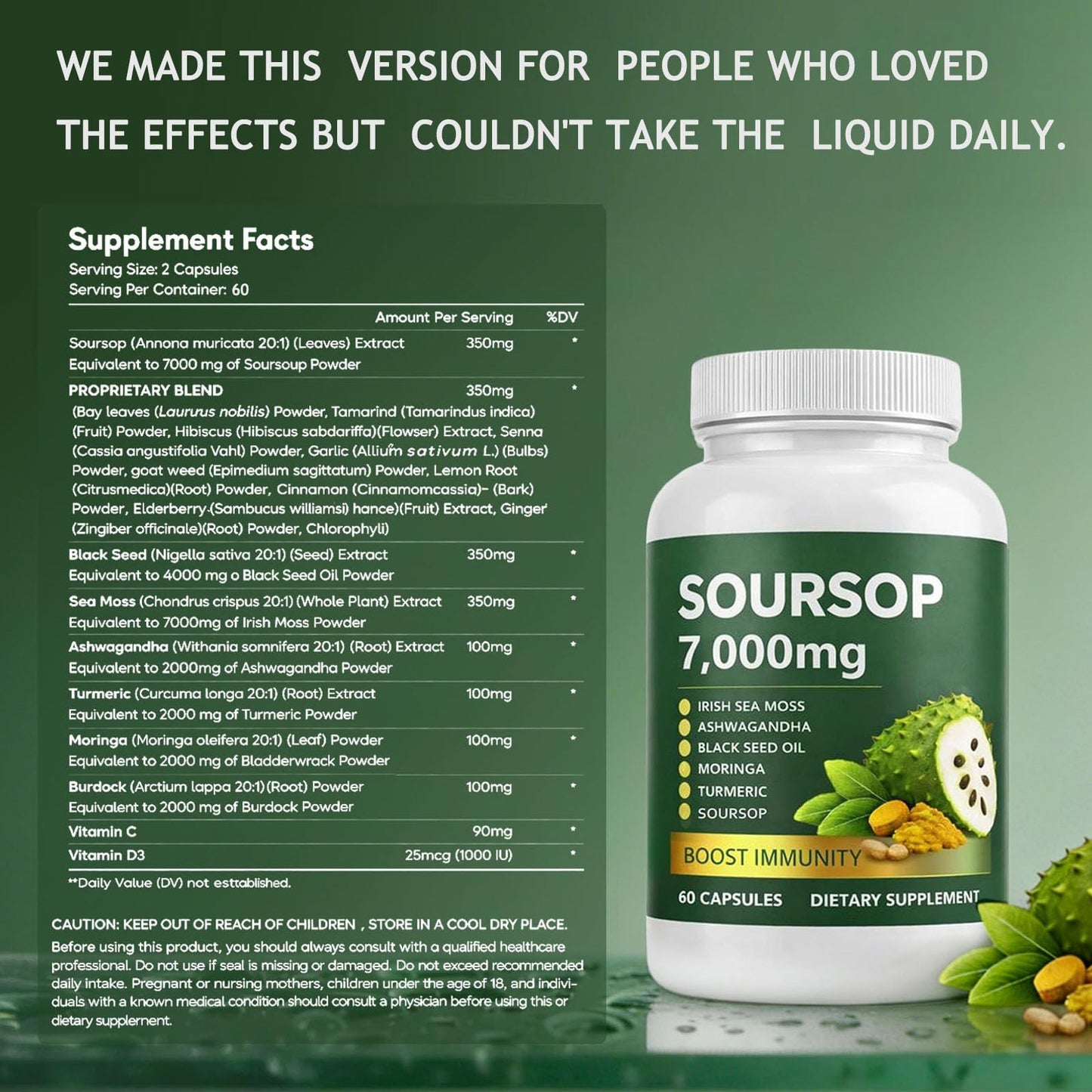 Jfsyb Soursop Capsules with Sea Moss, Moringa, Turmeric Oil, Black Seed Oil, Oregano, 1 Count