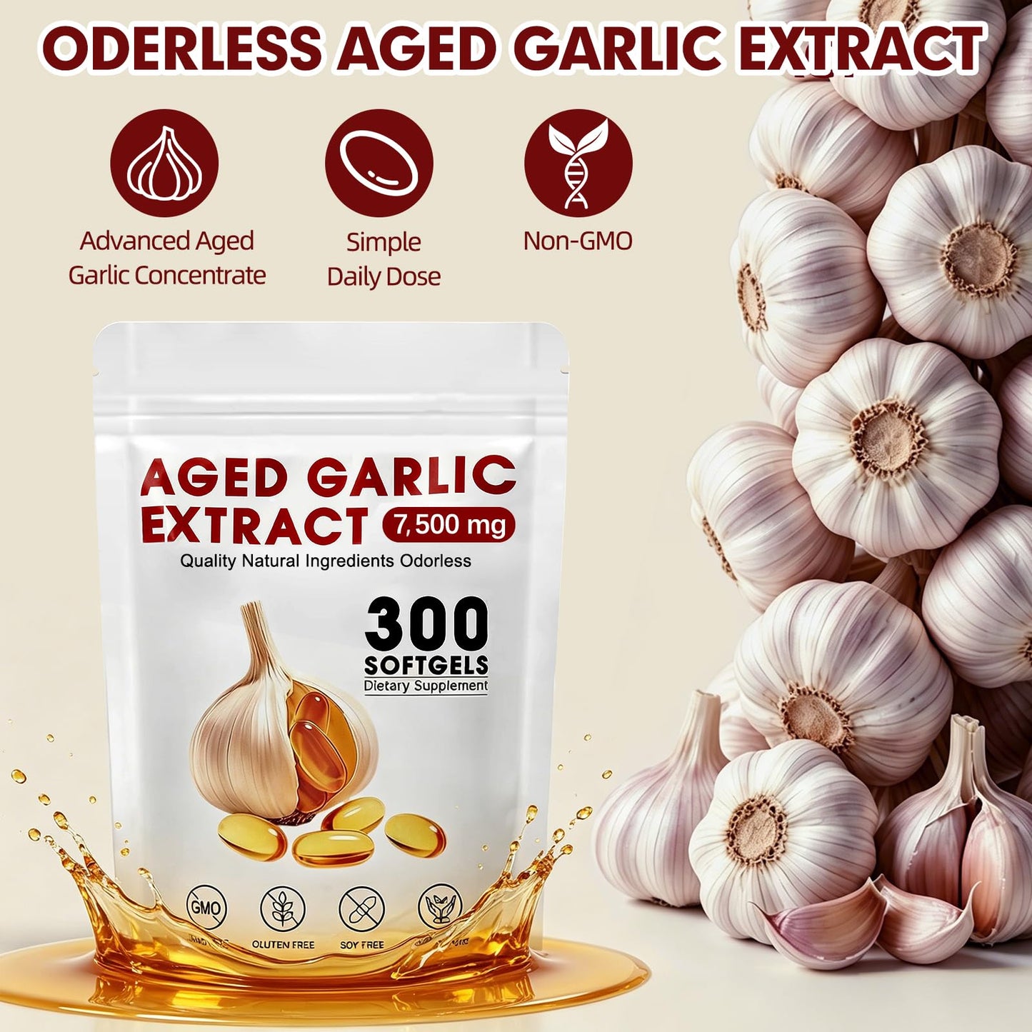 VitaCoeur Odorless High Strength Aged Garlic Extract Softgels 300