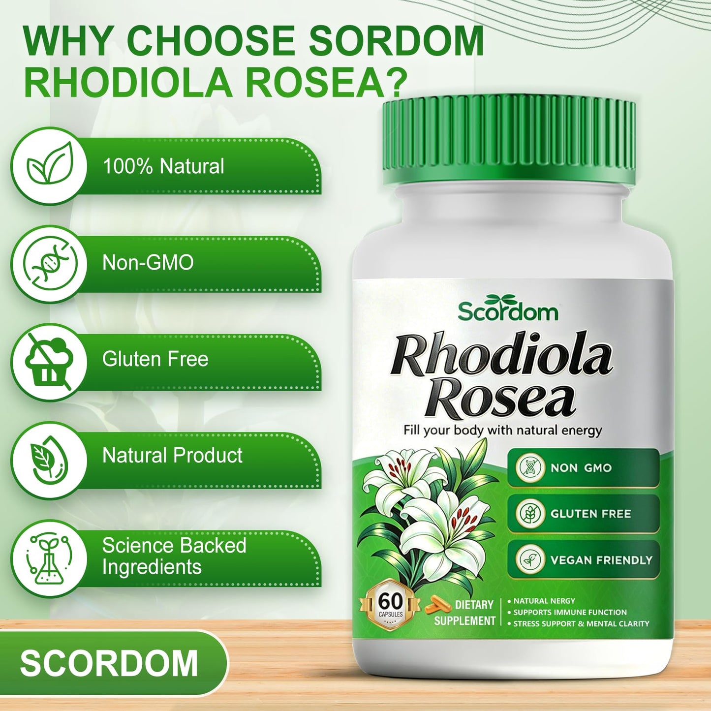 SCORDOM Rhodiola Rosea Supplement Capsule 1 Count