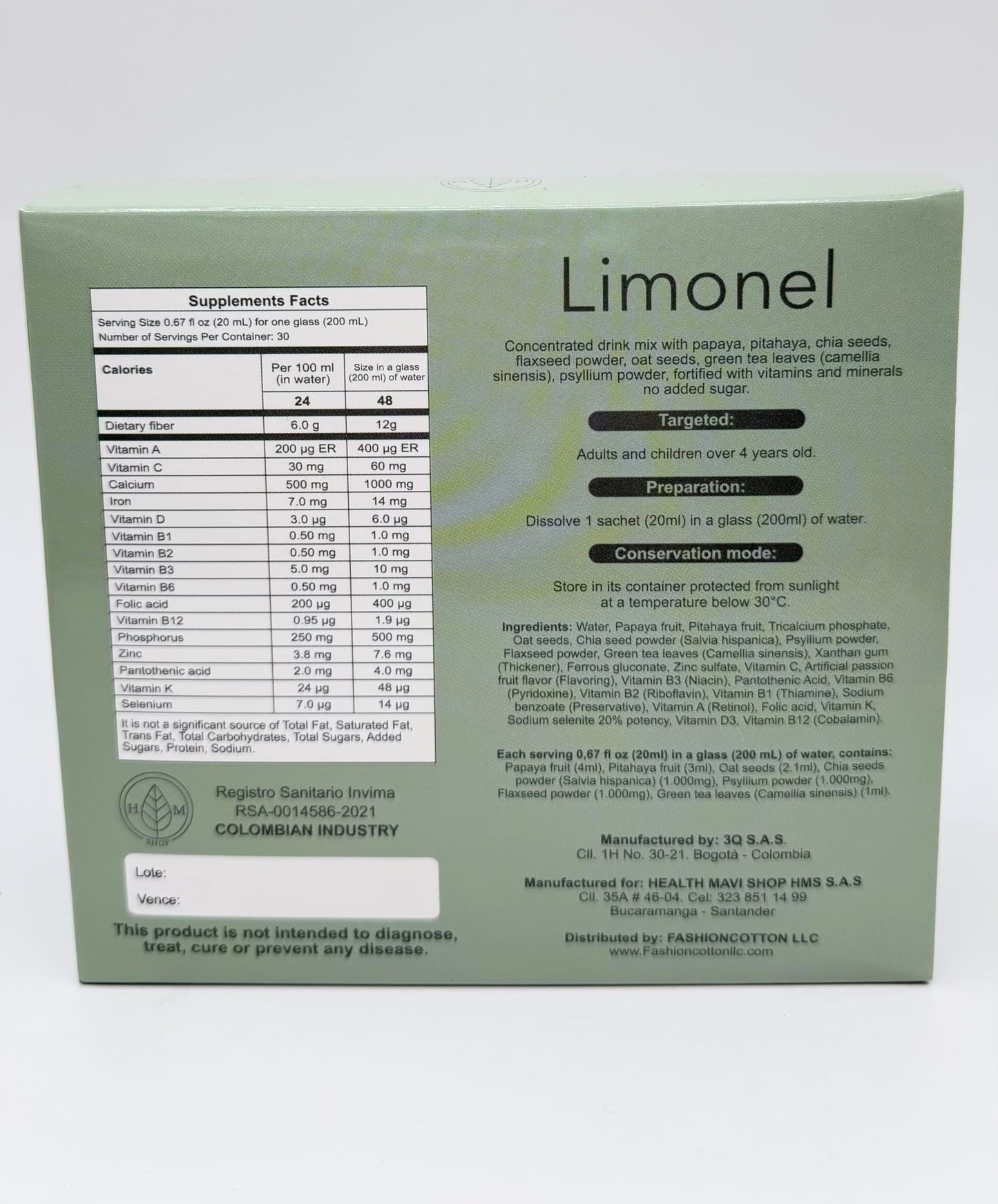 FASHIONCOTTONLLC Limonel Prebiotic Fiber Supplement for Digestive Health Capsule 1 Count