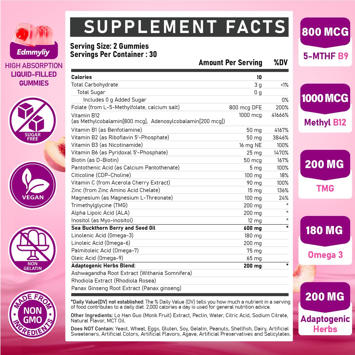 Edmmyliy Methylated B Complex Multivitamin for Women Gummies 120