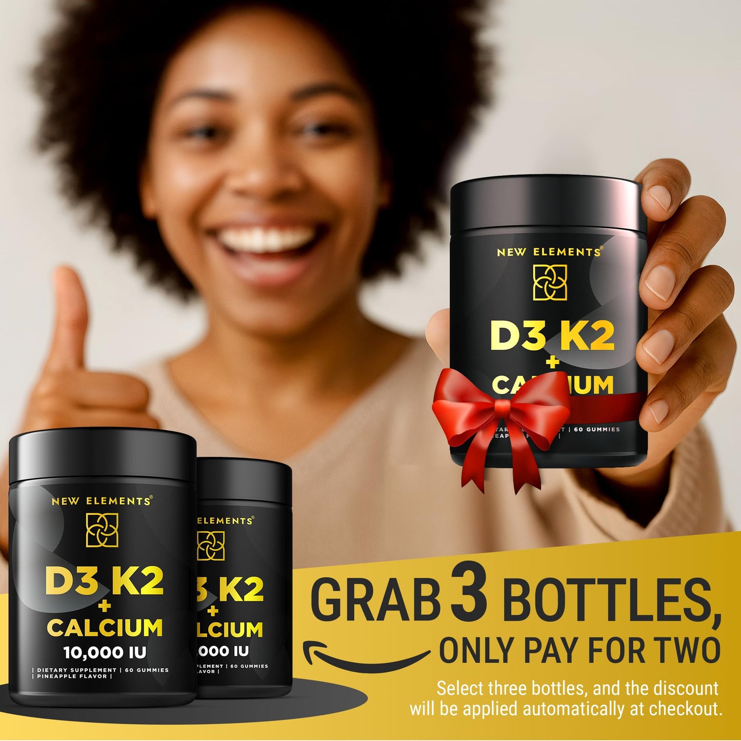 New Elements Vitamin D3 K2 Gummies 60 Count