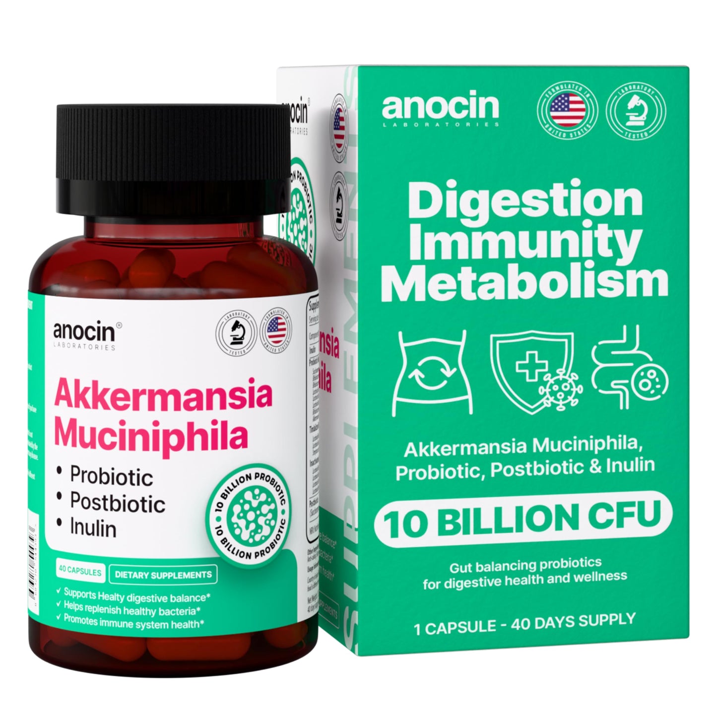 anocin Akkermansia Muciniphila + Probiotic, Postbiotic & Inulin Tablet, 1 Count