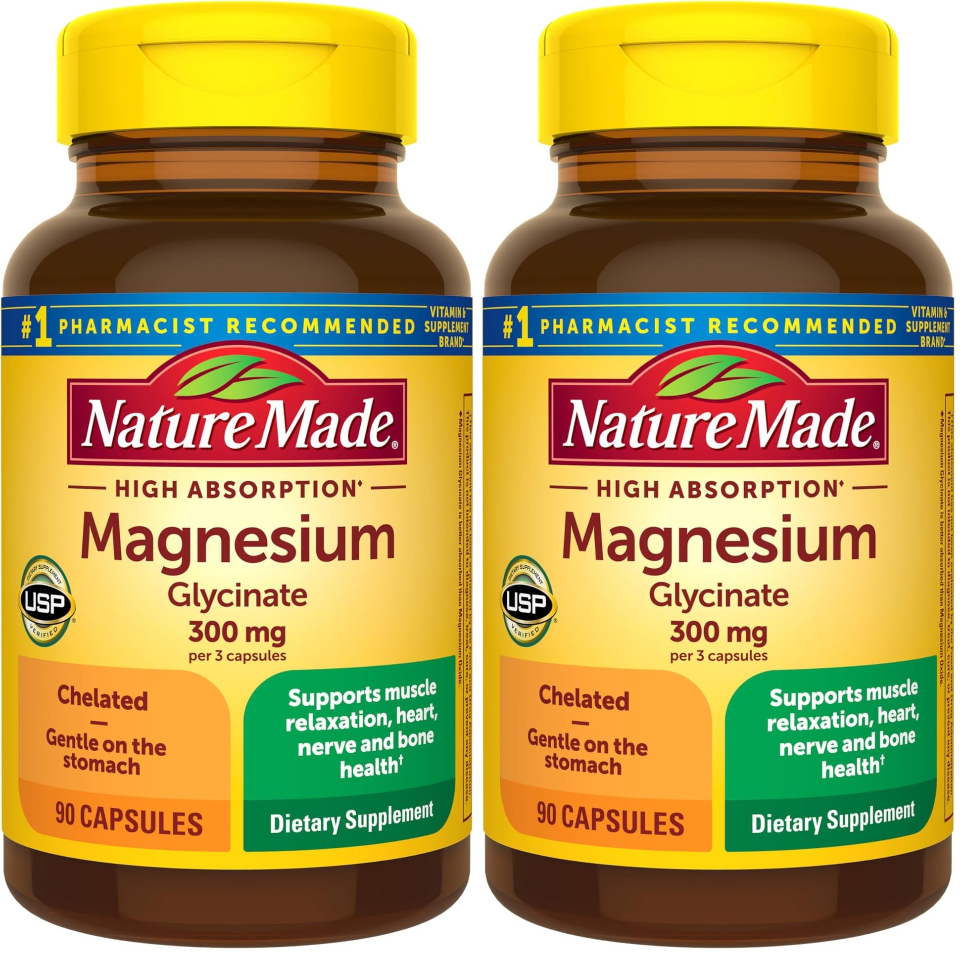 Nature Made High Absorption Magnesium Glycinate 300 mg per 3 Capsules, 180 Capsules