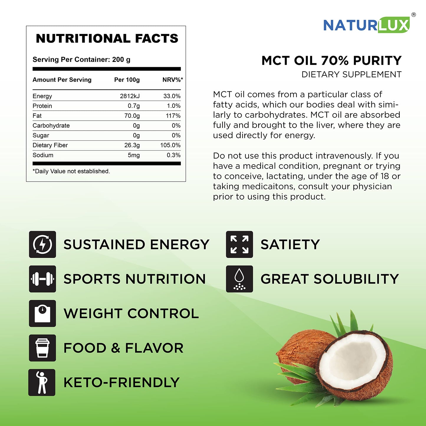 Naturlux MCT Oil Powder from Organic Coconuts, 7.05 oz