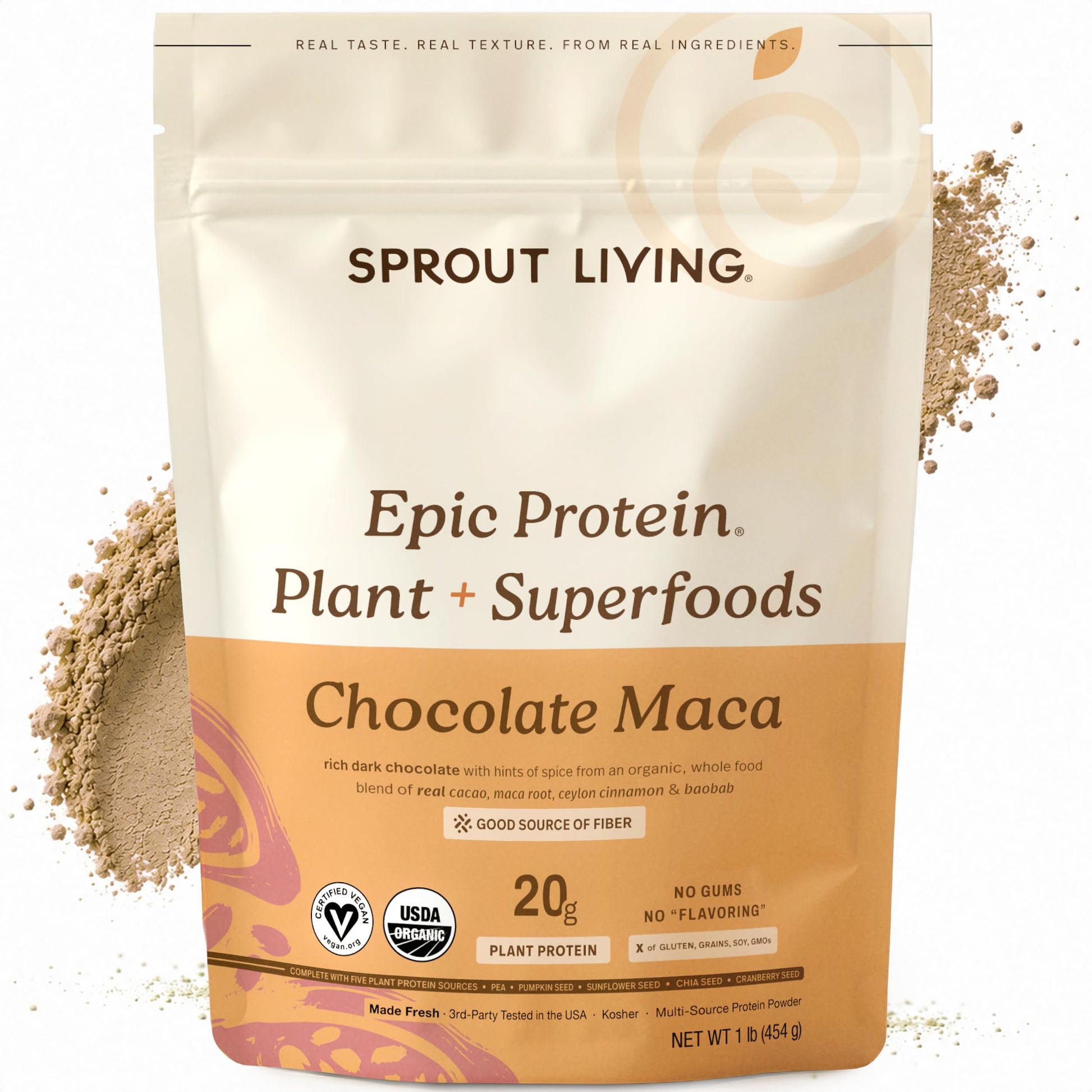 Sprout Living Epic Protein Plant Based Protein & Superfoods Powder Chocolate Maca, 16 Servings