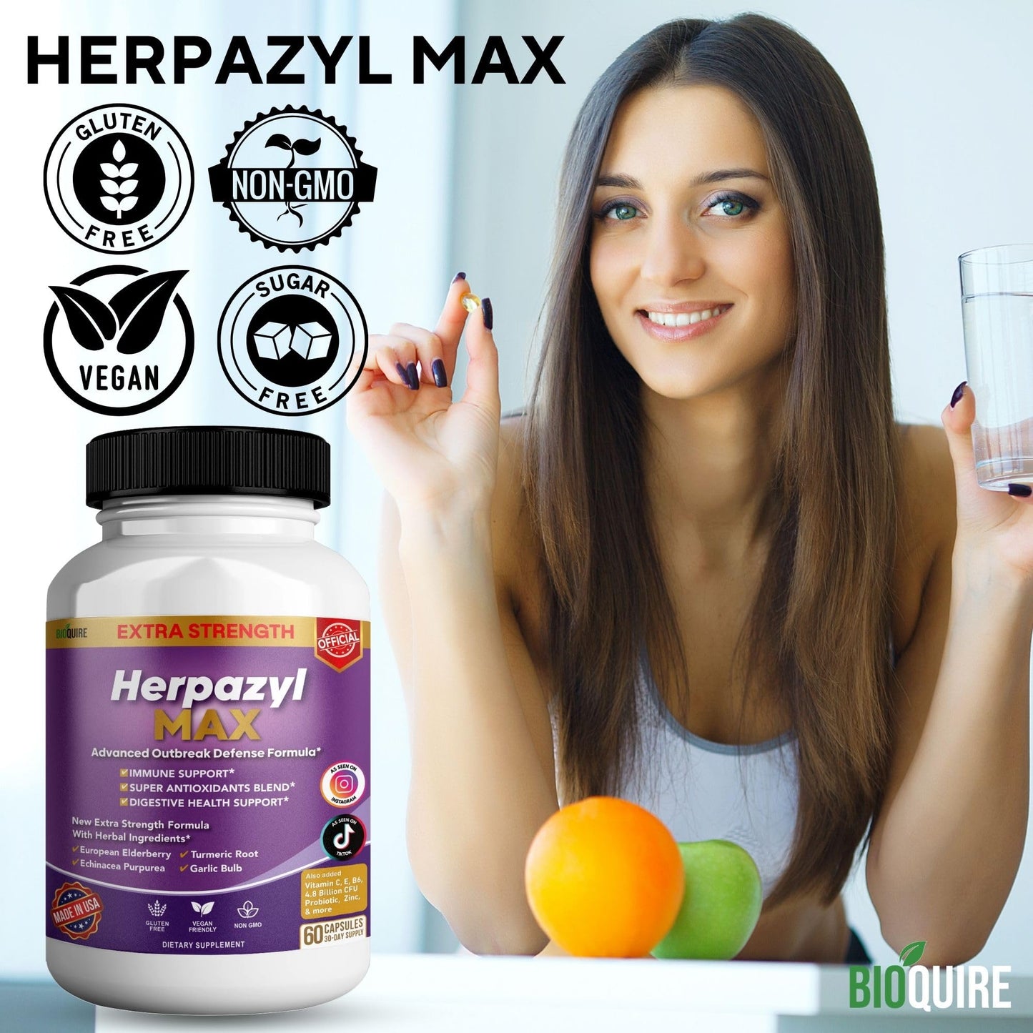 BIOQUIRE Herpazyl Max Extra Strength Immune Support Capsules 60