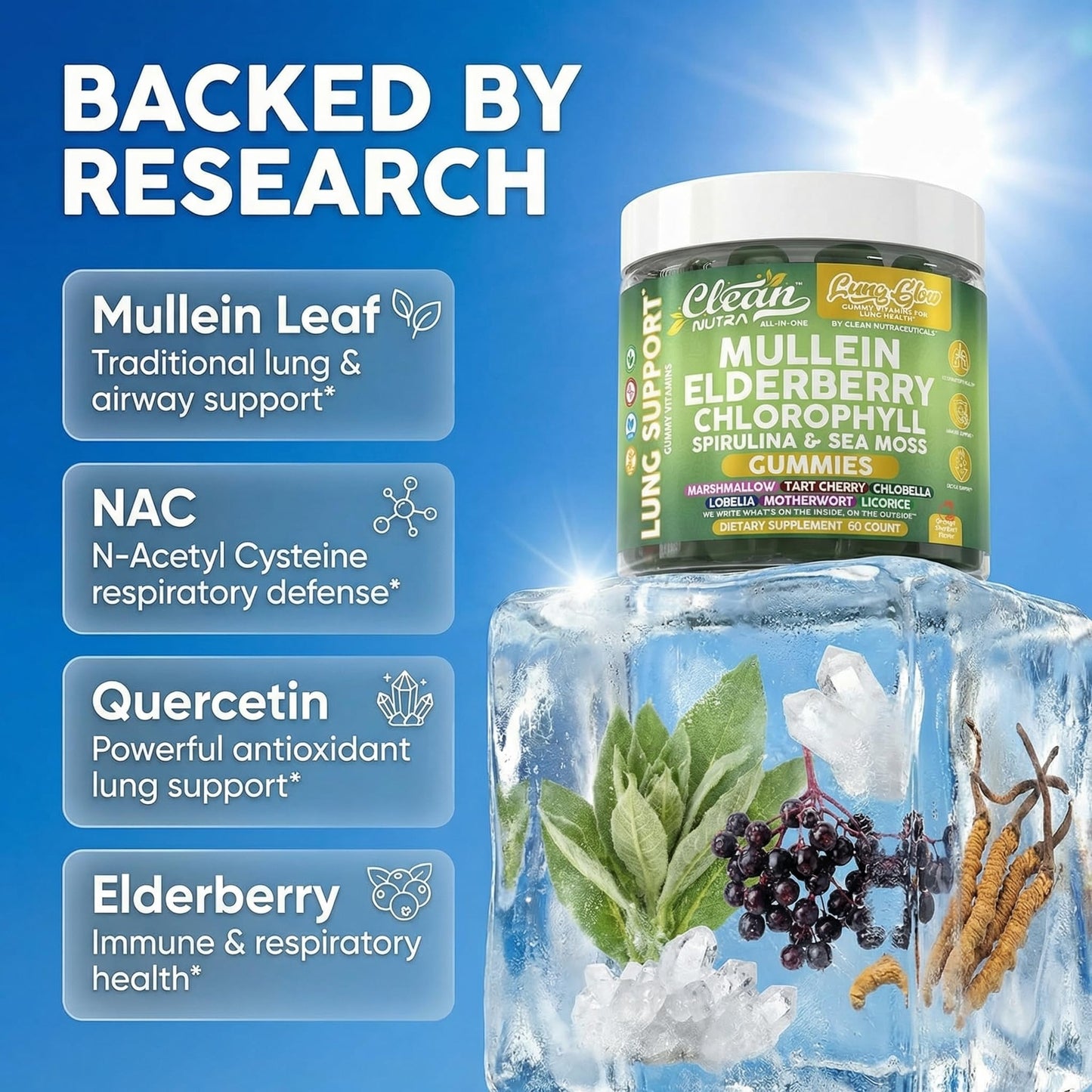 Clean Nutraceuticals Mullein Gummies for Lung Health Support, 60 Gummies