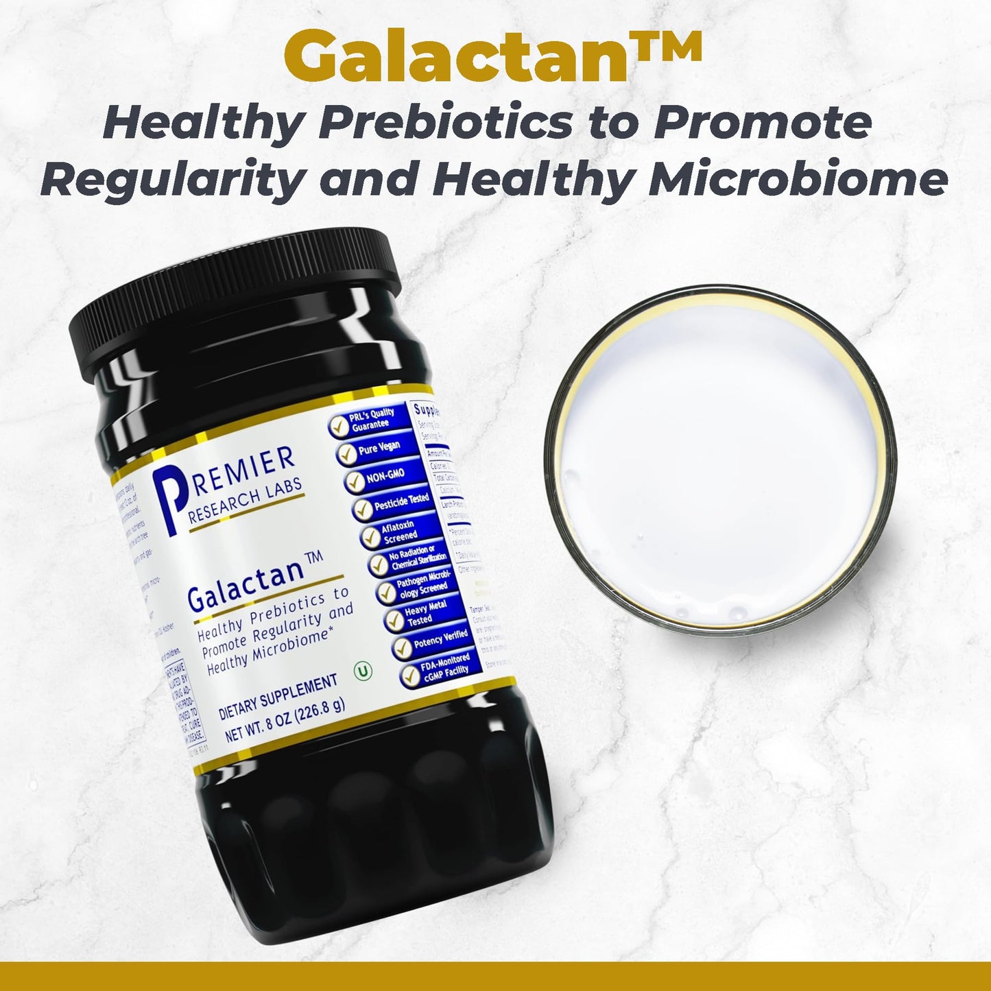 Premier Research Labs Galactan Larch Arabinogalactan Powder, Prebiotic Fiber for Gut Health, with Calcium, 8 oz