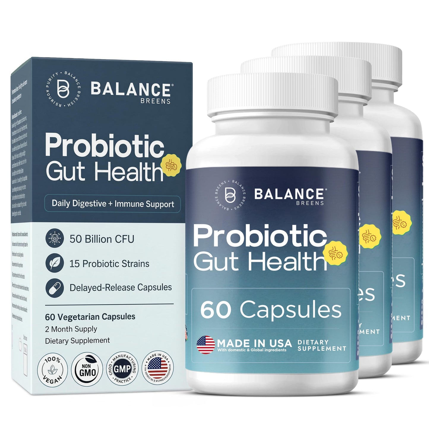 Balancebreens Probiotic Supplement 50 Billion CFU - 15 Strains Capsules, 180 Count