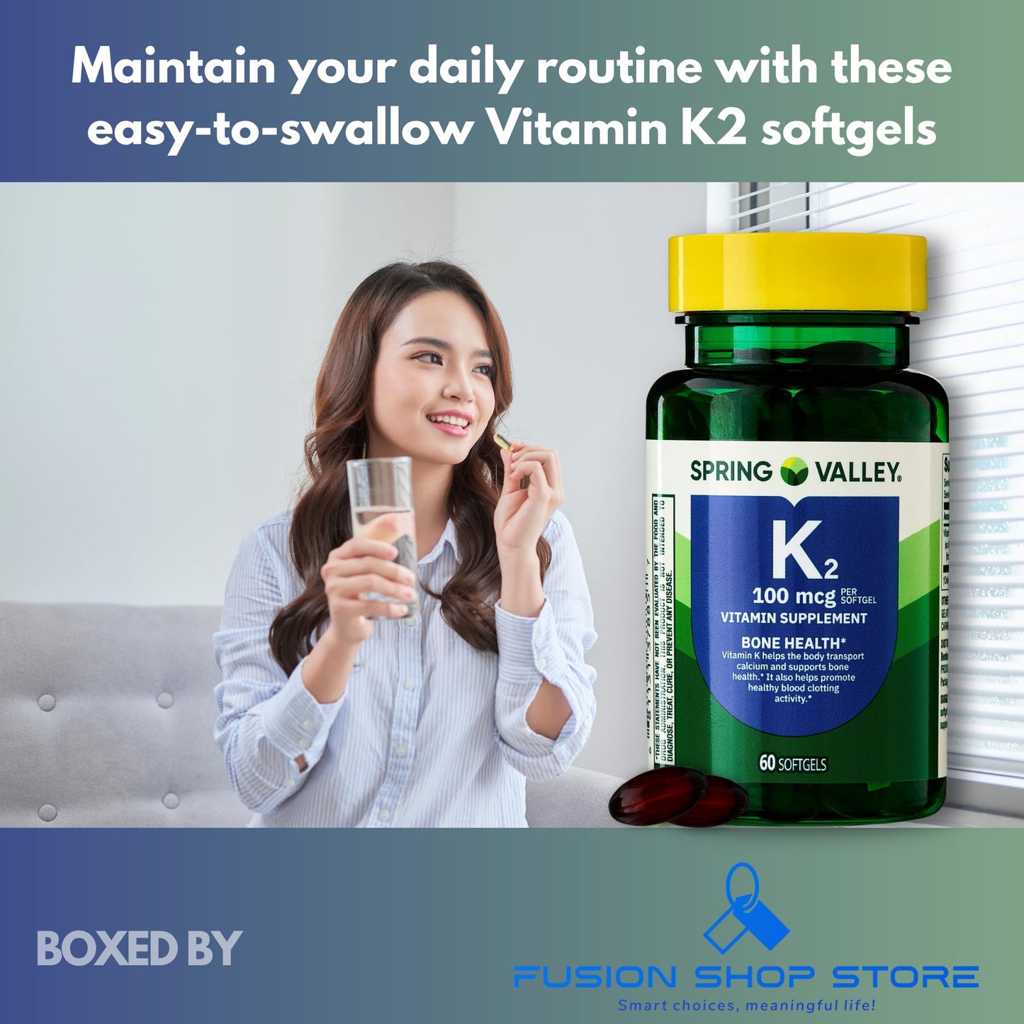 FUSION SHOP STORE Vitamin K2 100mcg Softgels 60 Count