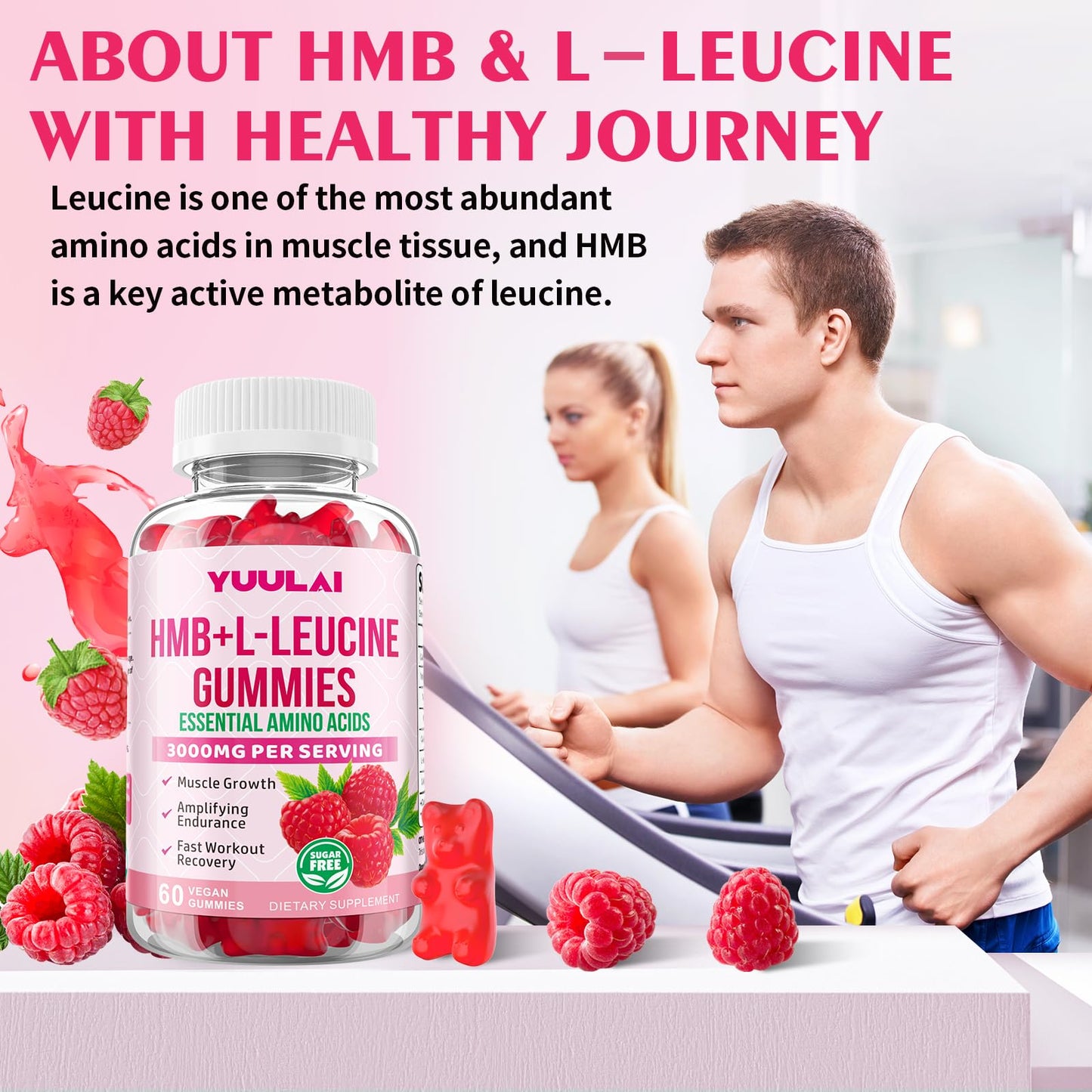 YUULAI HMB and L-Leucine Gummies, 60 Count
