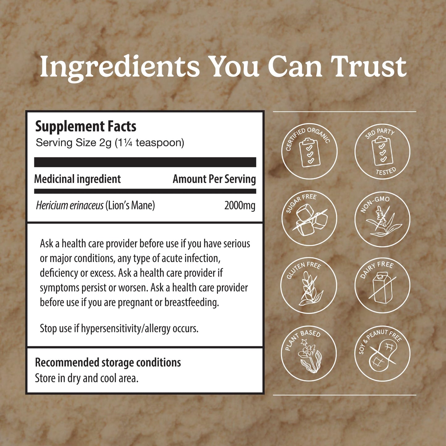 Organic Traditions Lion's Mane Full Spectrum Mushroom Powder 8 oz