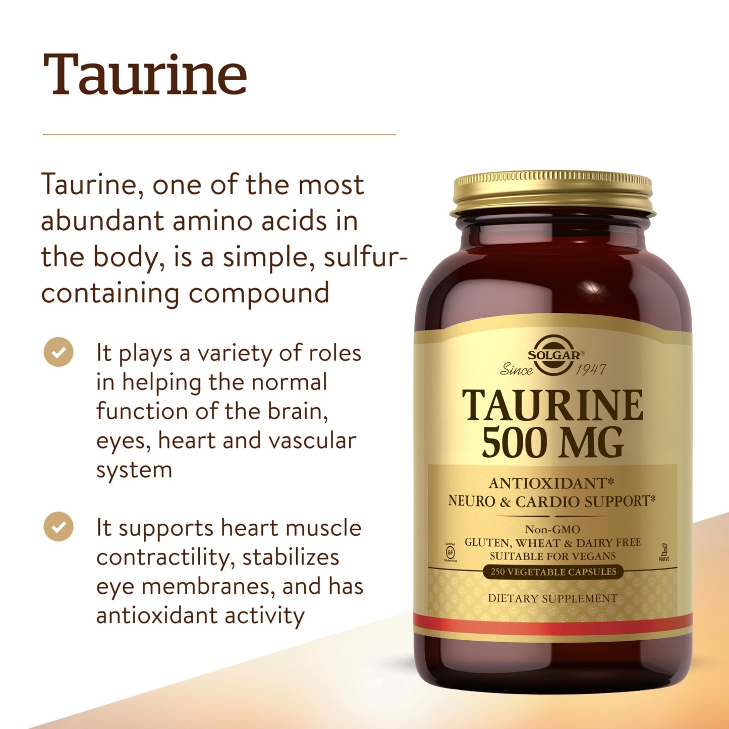 Solgar Taurine 500 mg Capsules, 250 Count