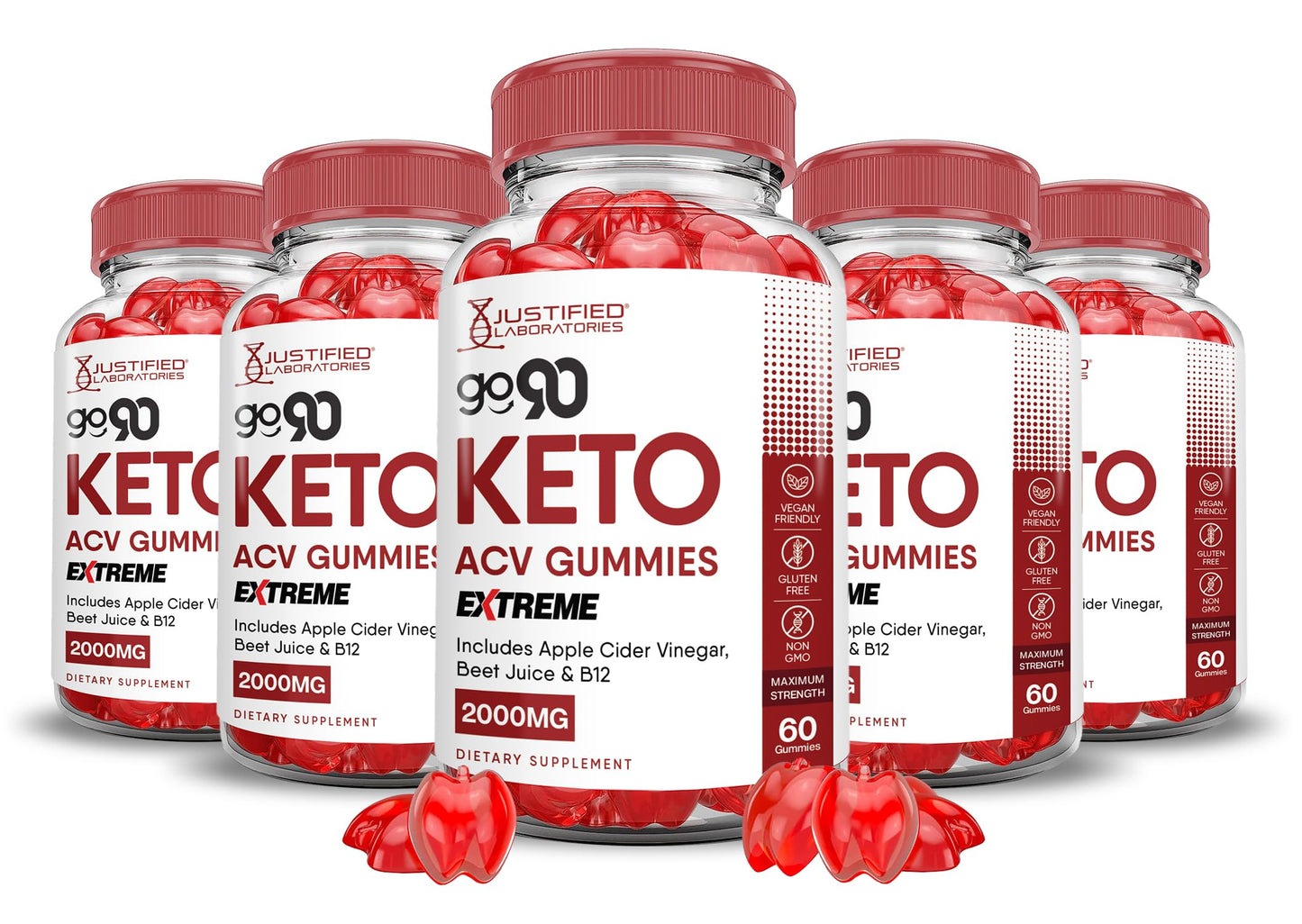 Justified Laboratories Go 90 Keto ACV Gummies Extreme 2000MG Apple Cider Vinegar with Pomegranate Beet Juice Powder B12, Vegan Non-GMO, 300 Gummies