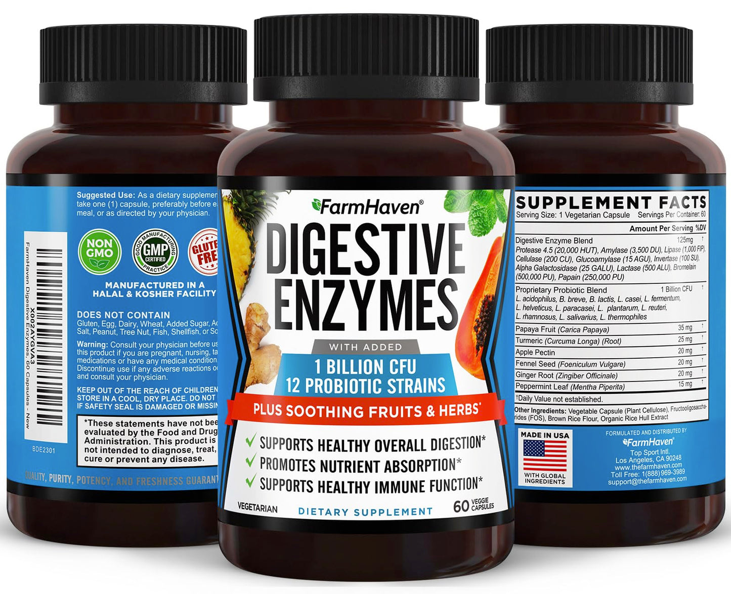 FarmHaven Digestive Enzymes with 18 Probiotics & Herbs, 120 Capsules