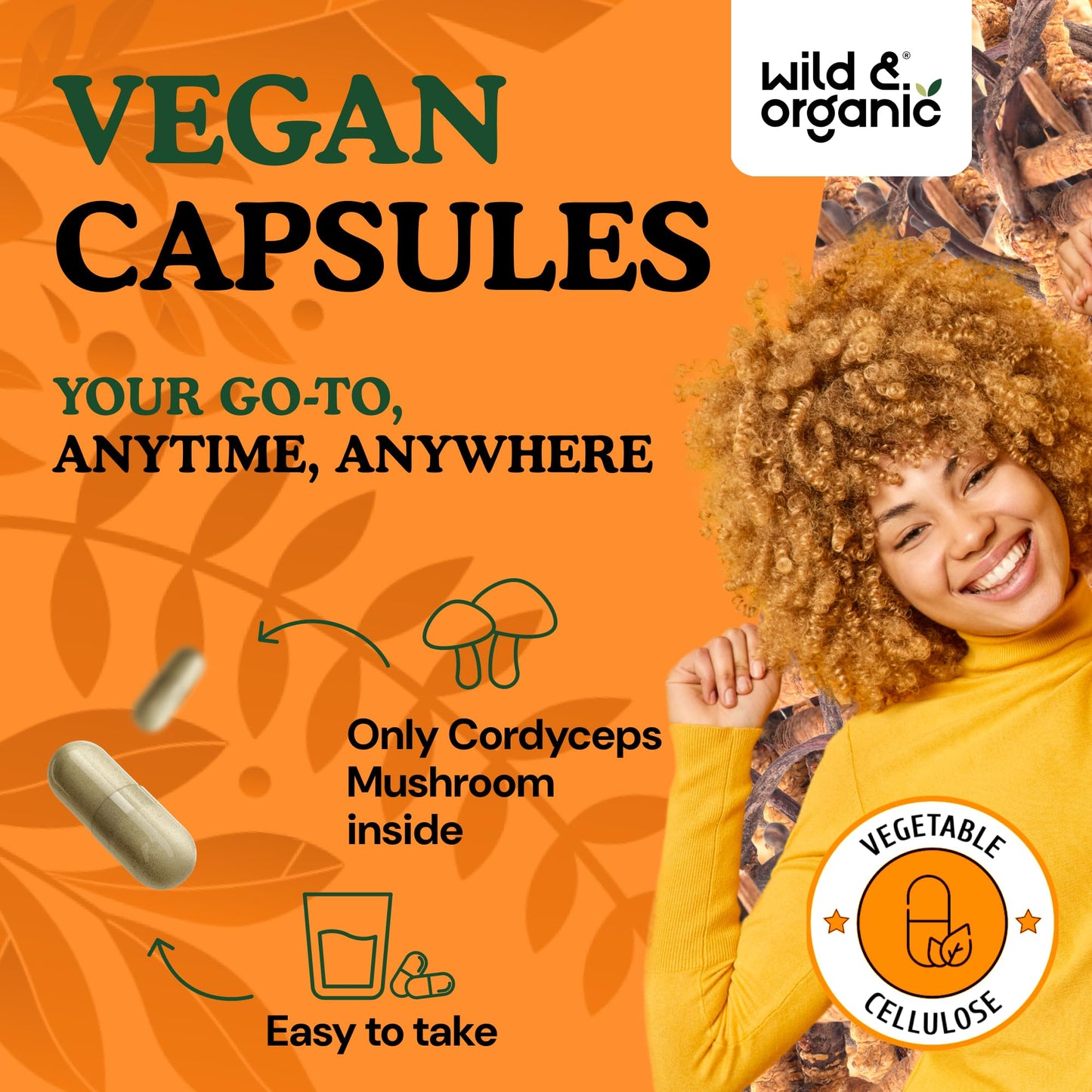 Wild & Organic Cordyceps Mushroom Capsule 1200 mg 60 Count