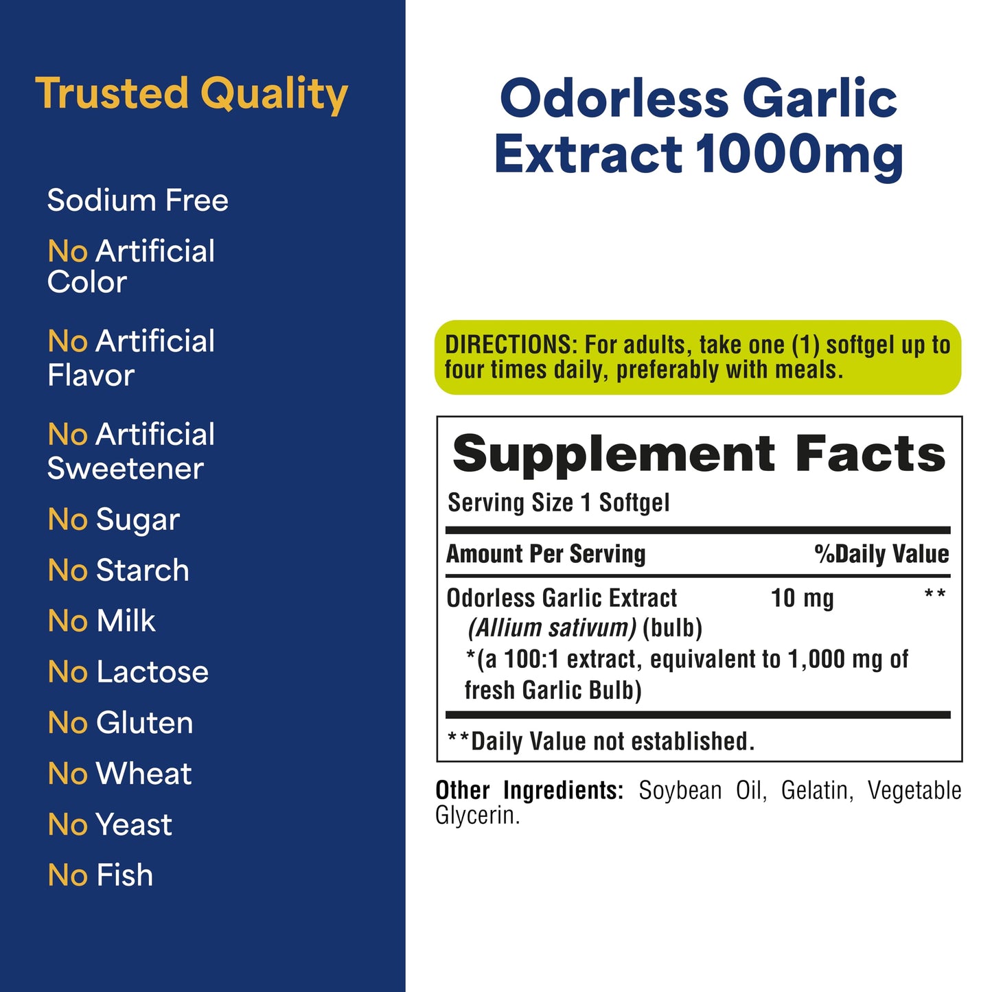 Puritan's Pride Premium Odorless Garlic Softgels 500 Count