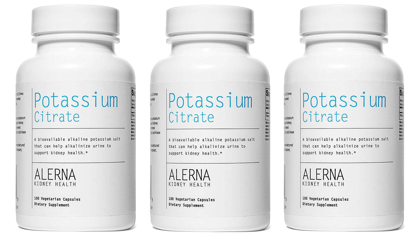 Alerna Kidney Health Potassium Citrate 99 mg Dietary Supplement – Potassium Mineral Supplement for Electrolyte Balance and Normal pH Support Capsules, Pack of 3