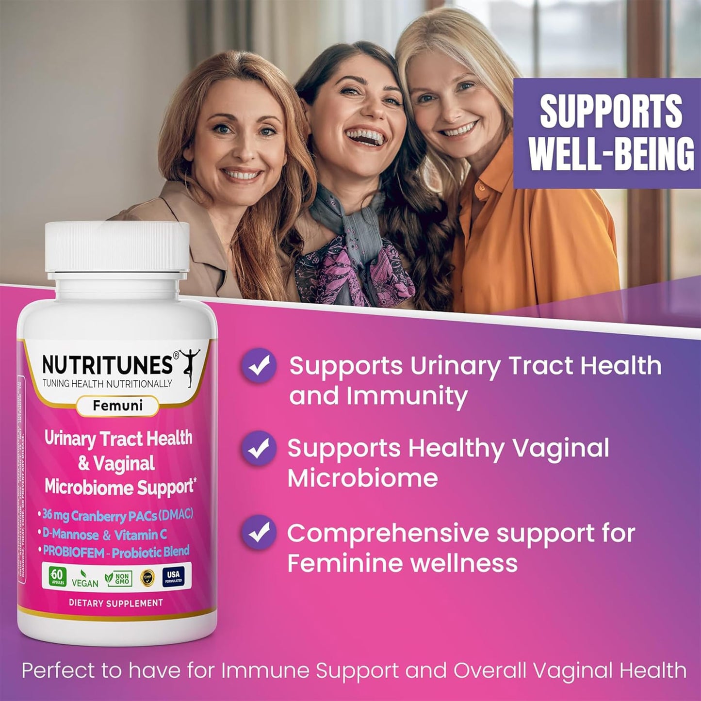 Nutritunes Femuni UTH Urinary Tract Health Supplement for Women, 60 Capsules