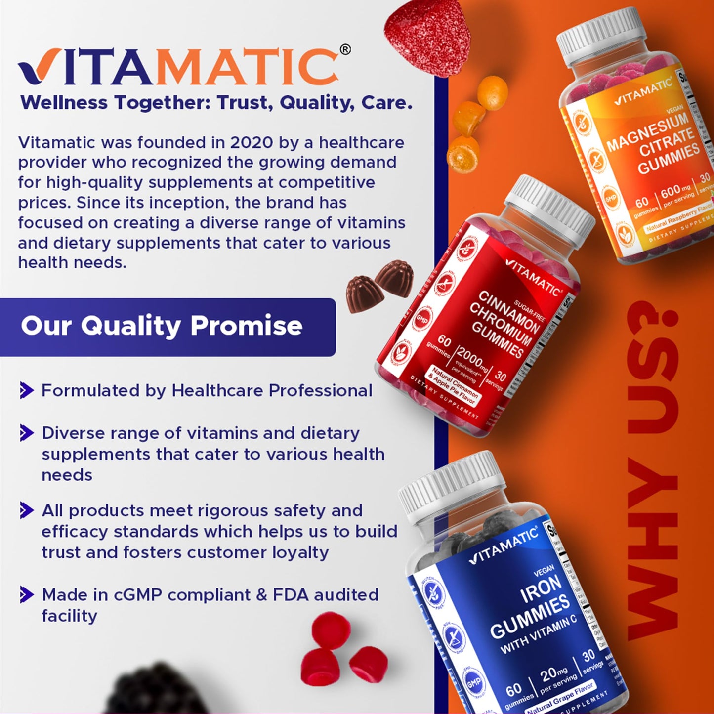 Vitamatic Prebiotic Fiber Gummies for Adults, 240 Gummies