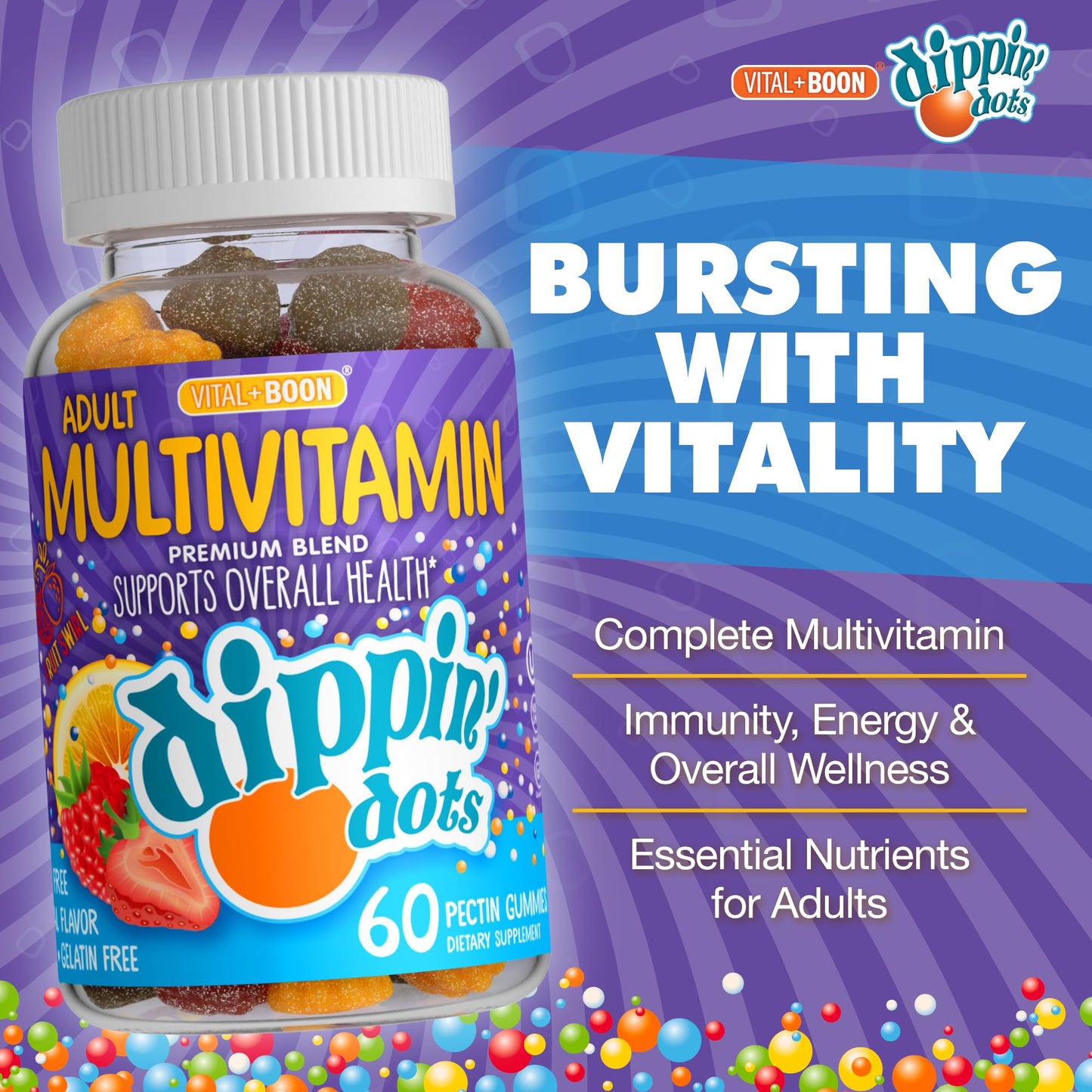 Vital+Boon Dippin' Dots Multivitamin Gummies for Adults, 60 Count