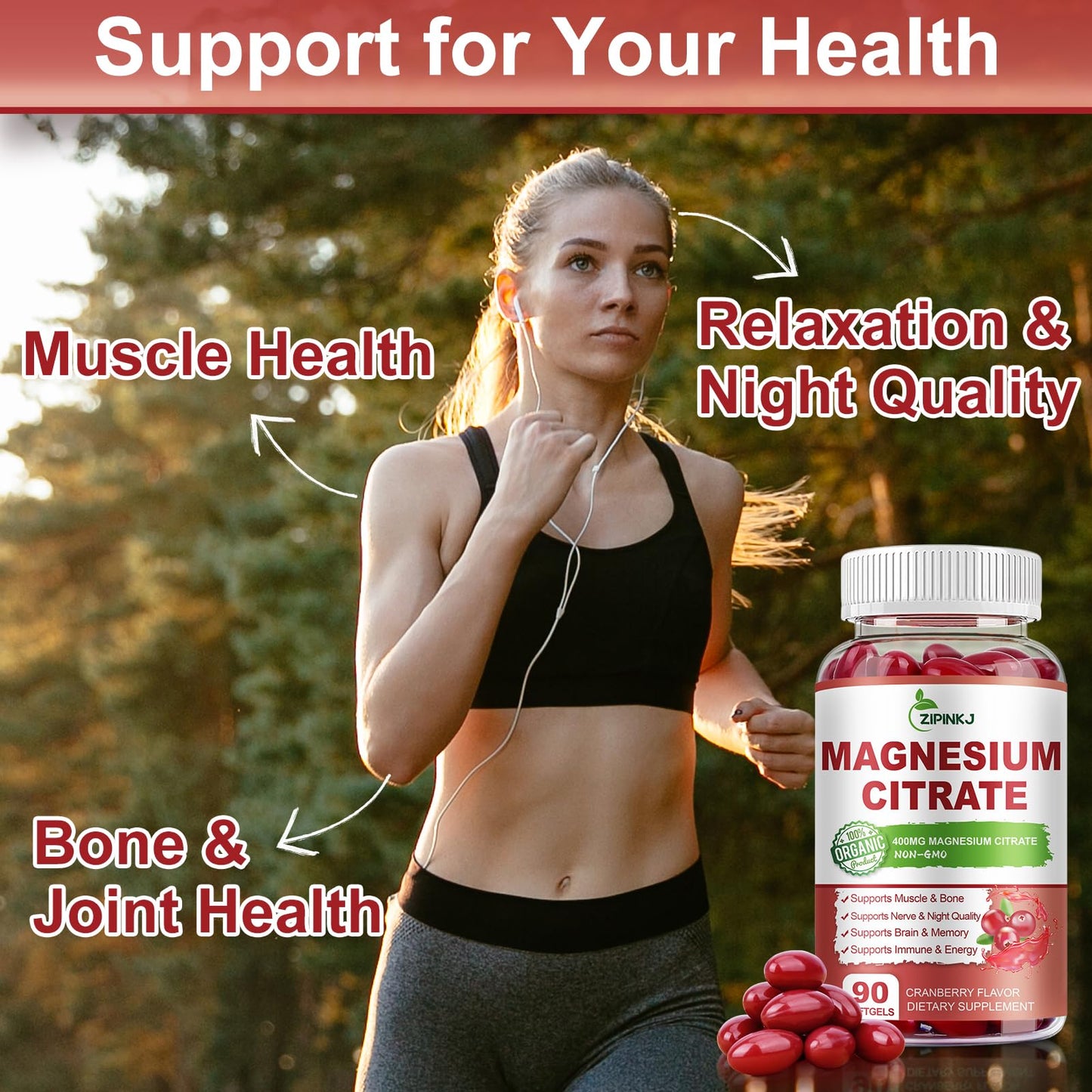 ZIPINKJ Magnesium Citrate 400mg High Absorption Magnesium Citrate Supplement with Vitamin D3, Vitamin B6 and Cranberry Extract Softgels, 270 Count