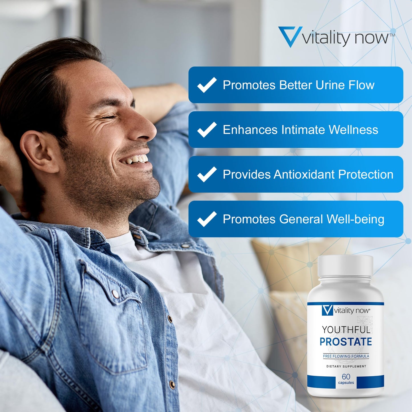 Vitality Now Youthful Prostate Saw Palmetto with Panax Ginseng for Men, Antioxidant Protection, Vitamin E, Lycopene, Capsule, 60 Count