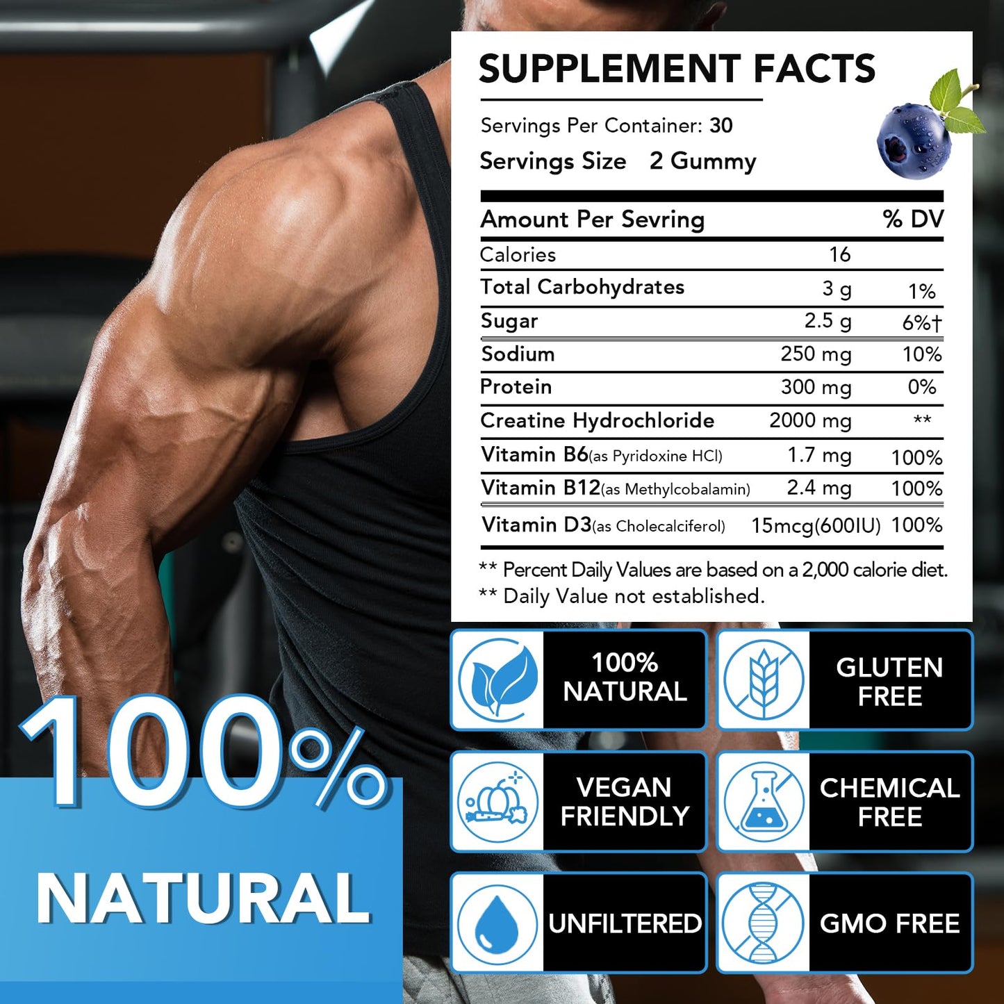ourui one Creatine HCL Gummies 2000mg, 60 Gummies