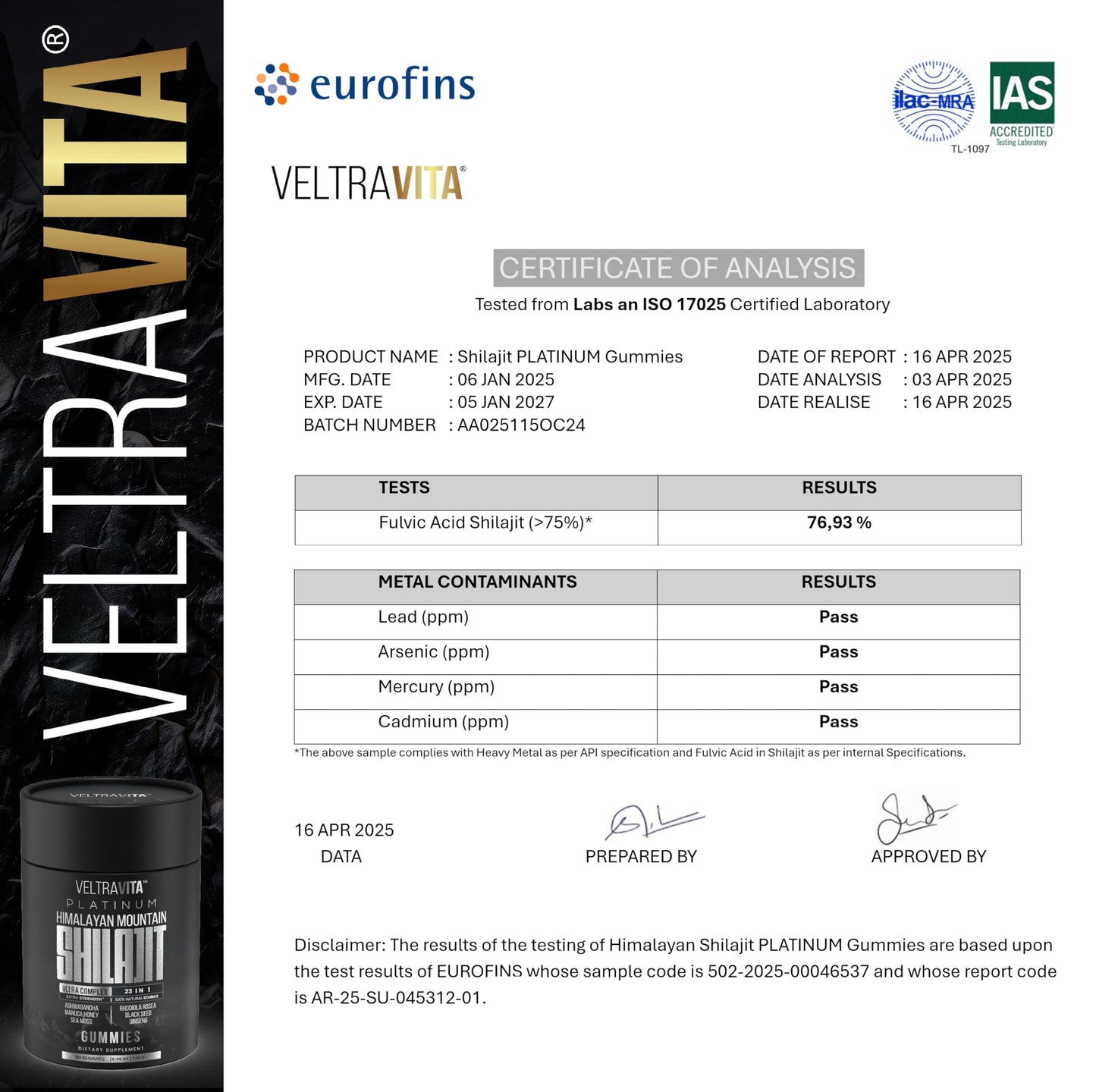 VeltraVita Himalayan Shilajit Gummies, 60 Gummies