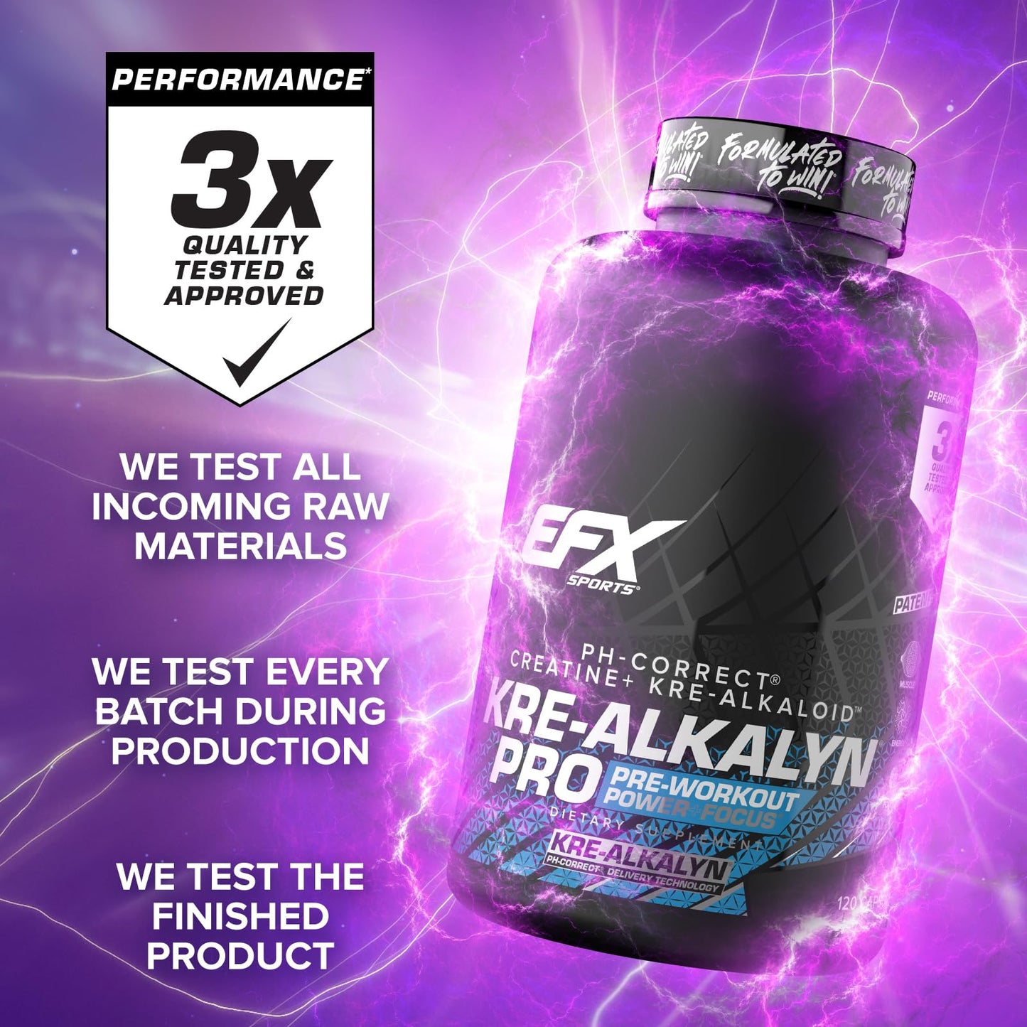 EFX Sports Kre-Alkalyn Pro pH Correct Creatine Monohydrate Capsules, 120 Capsules