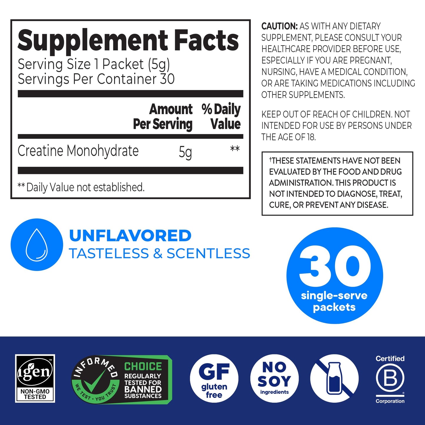 Orgain Creatine Monohydrate Micronized Powder, 5g, Unflavored, 30 Sticks