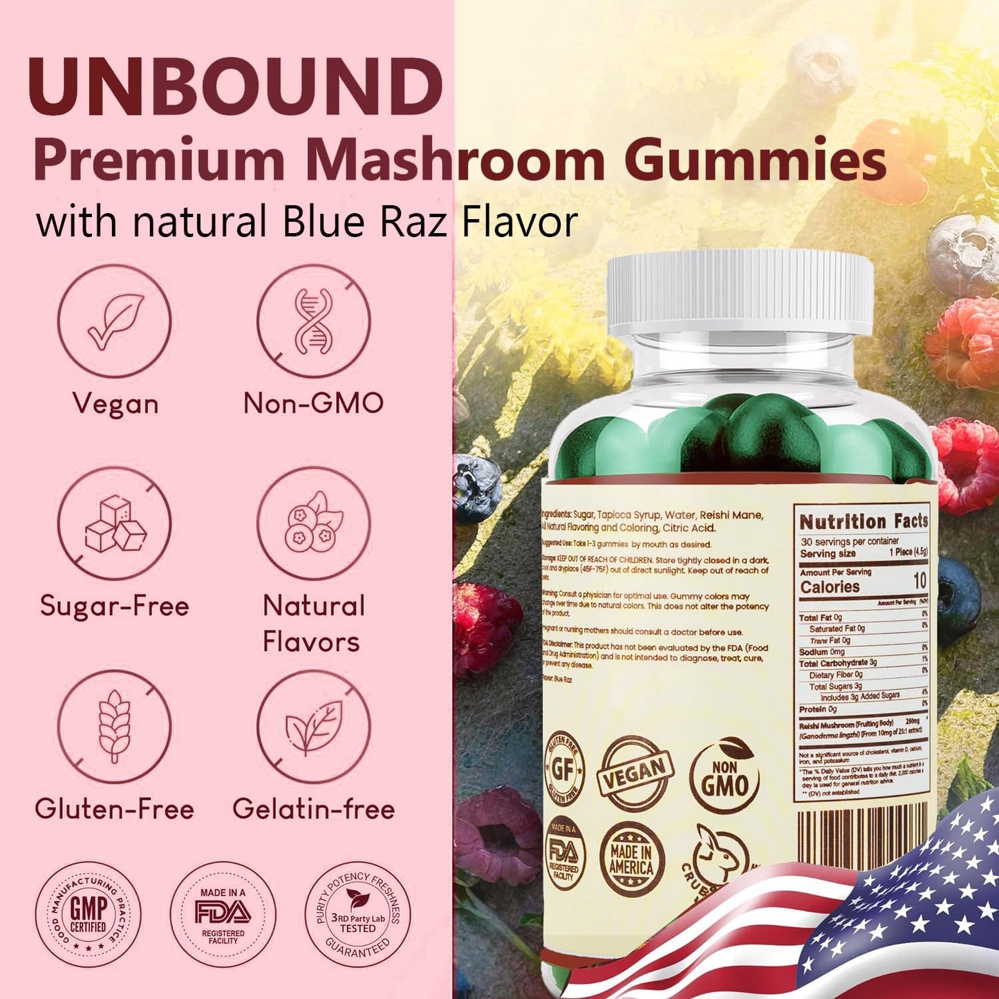 Unbound Mushroom Gummies Reishi Mushroom 60 Gummies
