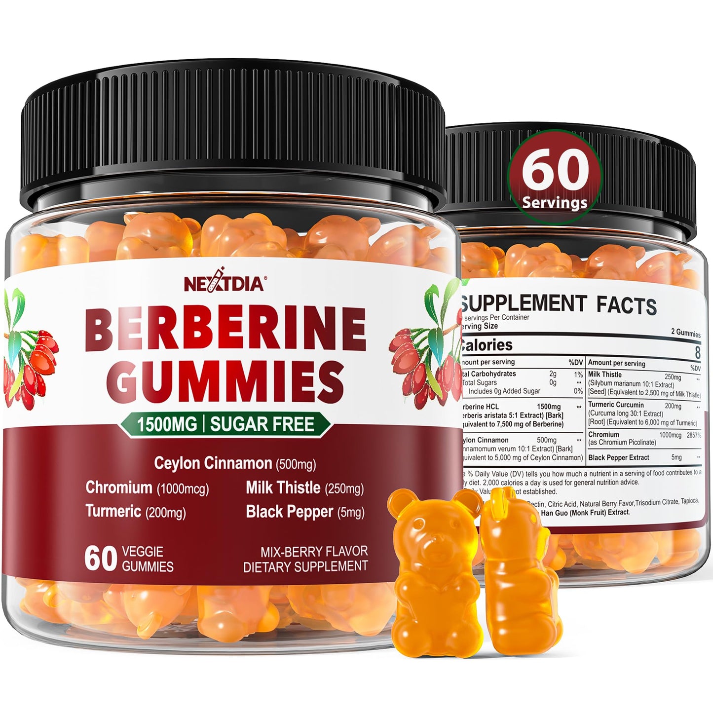 Nextdia Berberine & Magnesium Malate Gummies with CoQ10, 240 Count