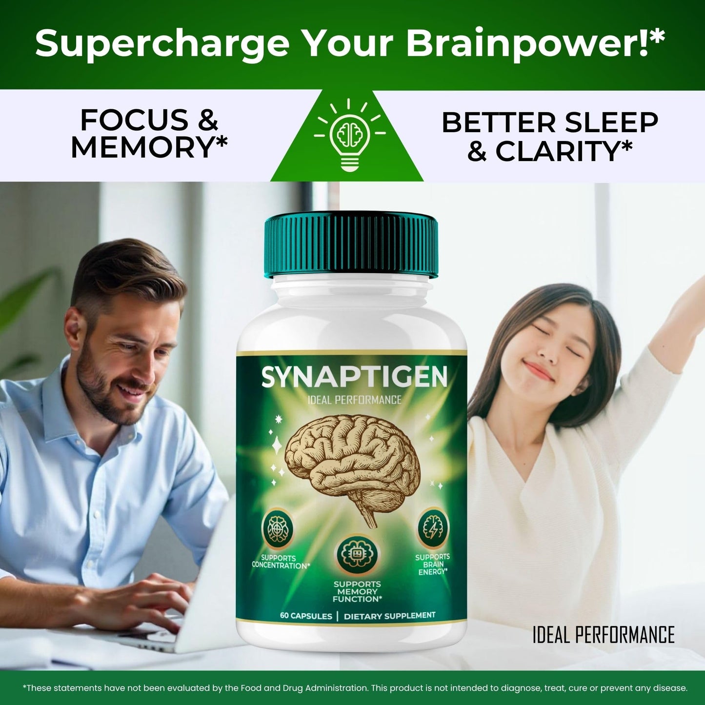IDEAL PERFORMANCE Synaptigen Brain and Memory Supplement Capsules, 60 Count