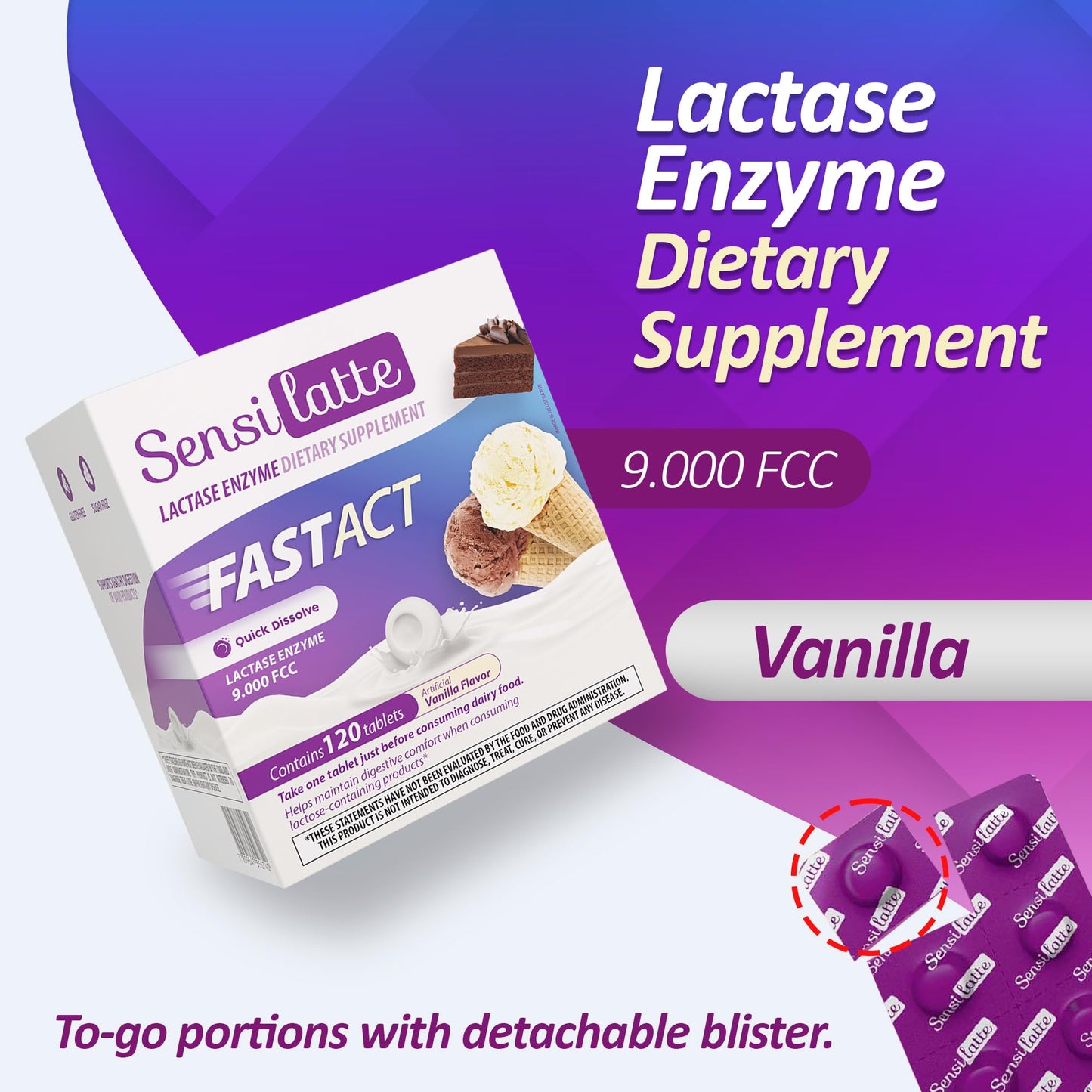SENSI LATTE Lactase Enzyme Tablets, 120 Count