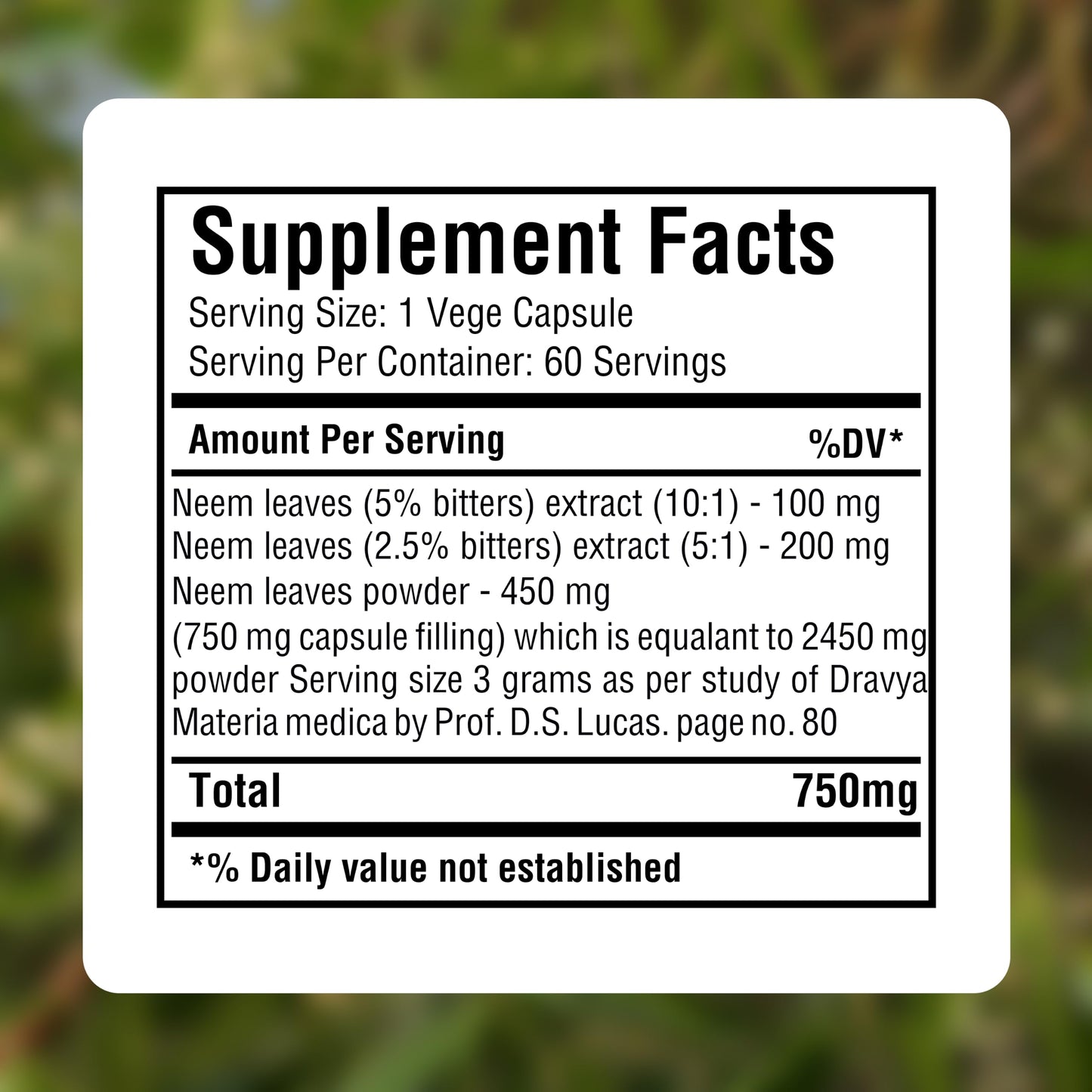 Herbsforever Neem (Azadirachta Indica) Extra Strength 10:1 Extract, Equivalent to 2450 mg Leaves Powder per Serving, Supports Immunity, Clear Skin, Face Complexion & Blood Purify, 60 Veg Capsules