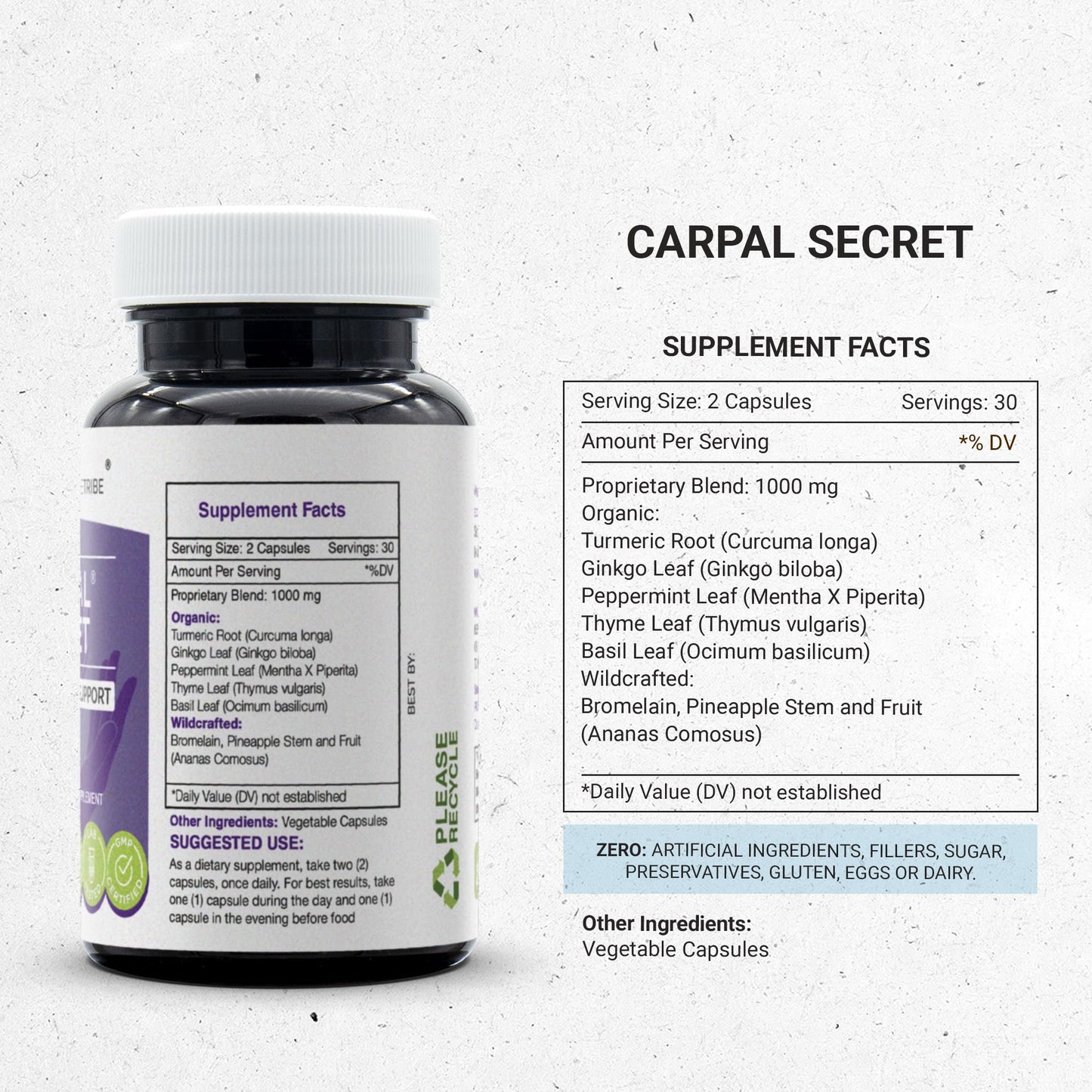 Secrets of the Tribe Carpal Secret, Carpal Tunnel Support, Herbal Supplement Blend Capsule 60 Count